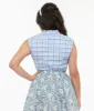 Retrolicious 1950s Blue Plaid Cotton Bow Top sold by Unique Vintage