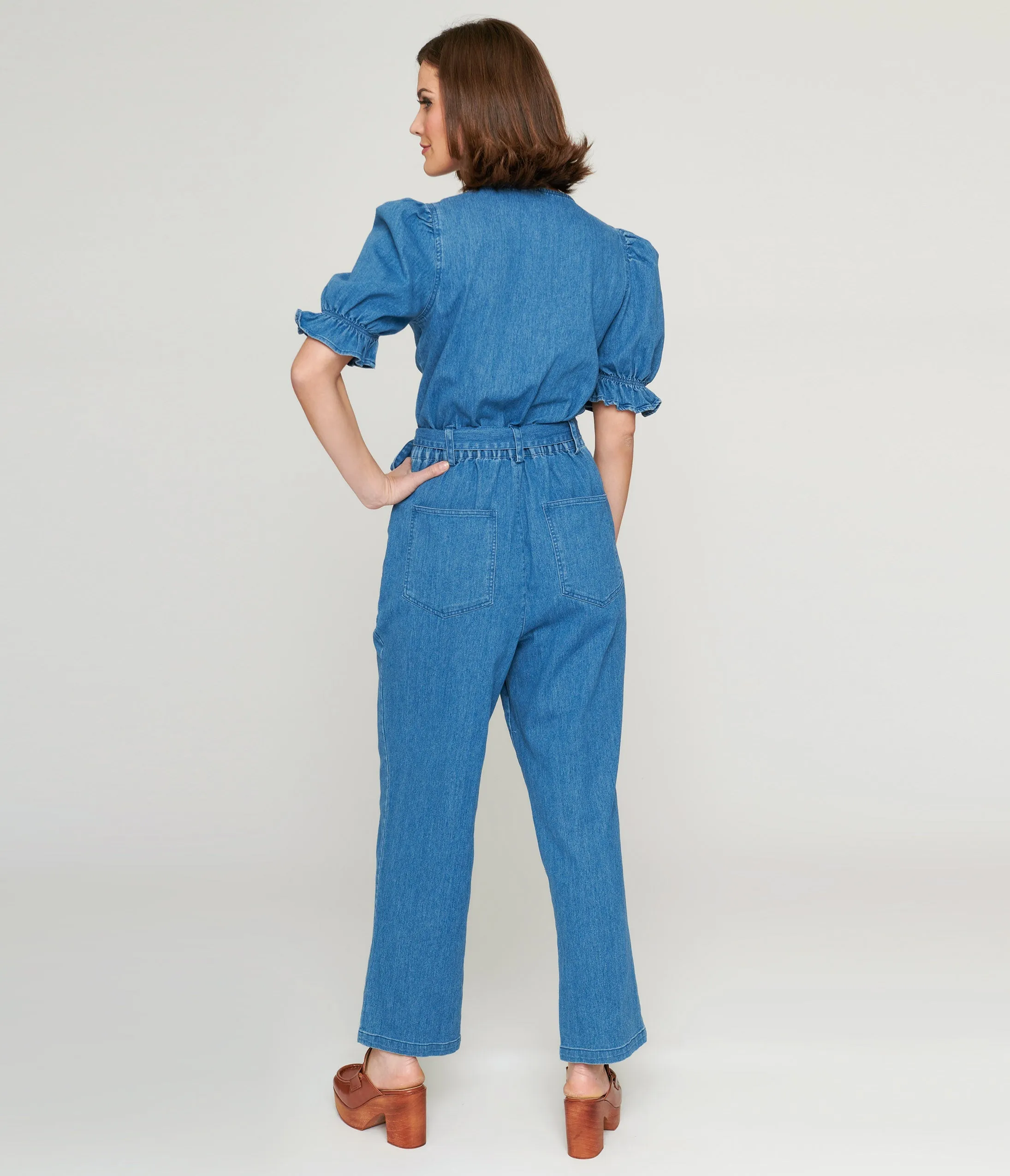 1970s Denim Puff Sleeve Jumpsuit sold by Unique Vintage product image thumbnail 3
