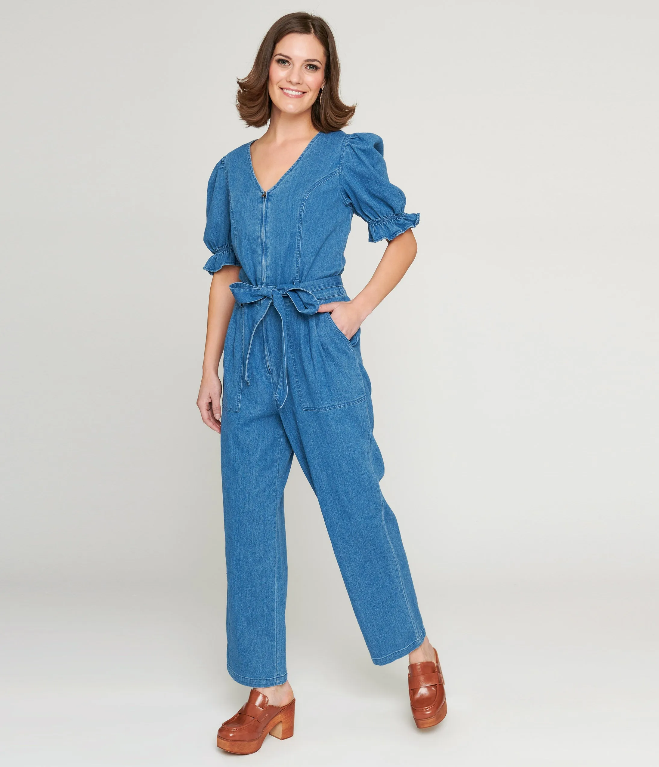 1970s Denim Puff Sleeve Jumpsuit sold by Unique Vintage product image thumbnail 2