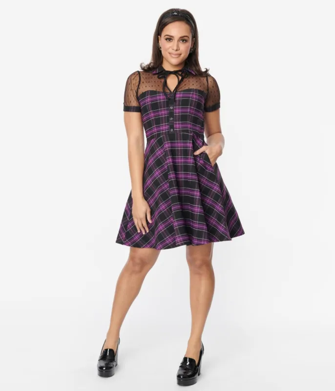 Unique Vintage Purple Plaid Fit & Flare Dress sold by Unique Vintage