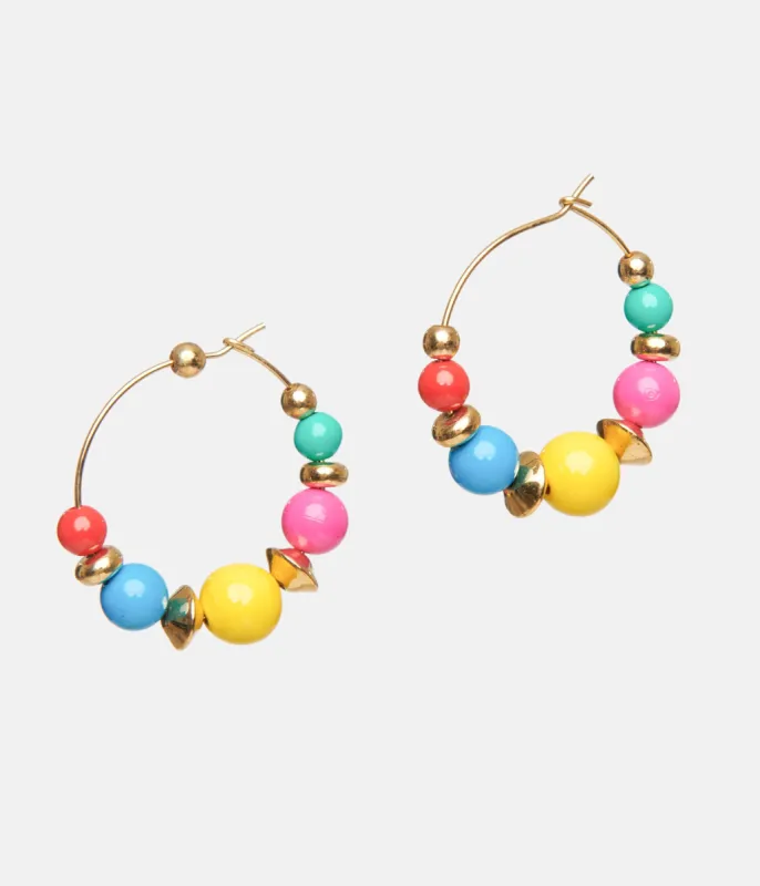 1980s Rainbow Bead Hoop Earrings sold by Unique Vintage