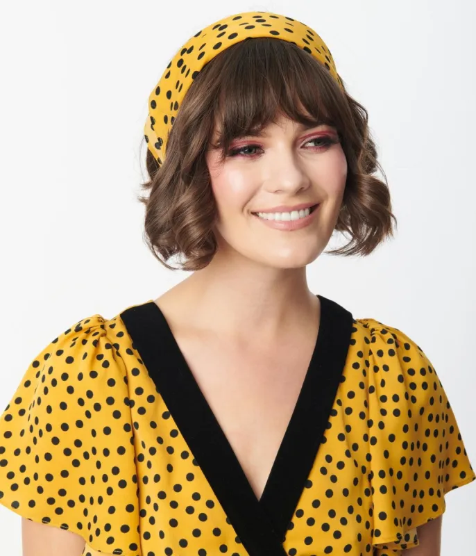Unique Vintage Mustard & Black Polka Dot Hair Scarf sold by Unique Vintage