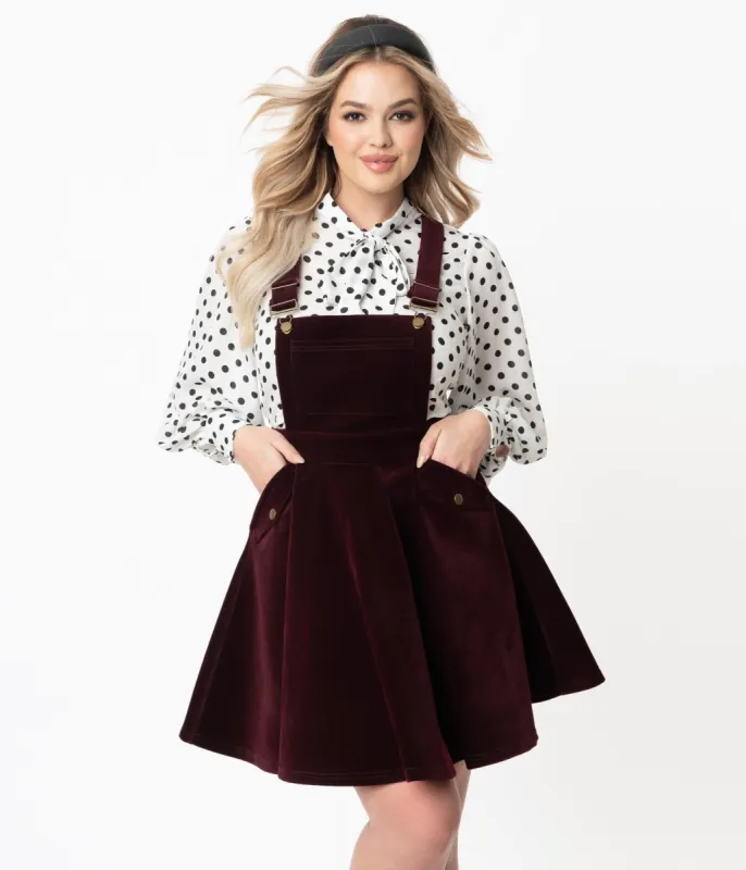 Unique Vintage Burgundy Corduroy Brionne Pinafore Skirt sold by Unique Vintage