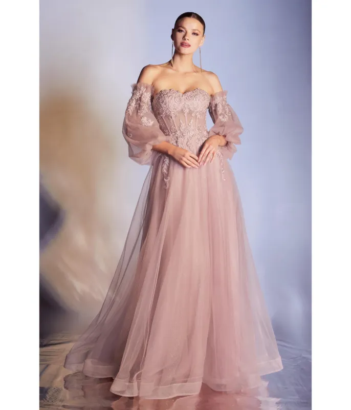Cinderella Divine  Dusty Rose Glitter Off The Shoulder Corset Prom Gown sold by Unique Vintage