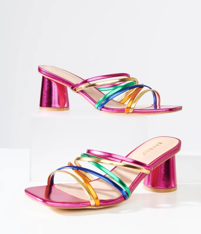 Y2K Rainbow & Pink Metallic Heel Sandals made by Unique Vintage