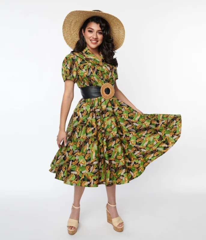 Magnolia Place Black Jungle Mona Swing Dress sold by Unique Vintage