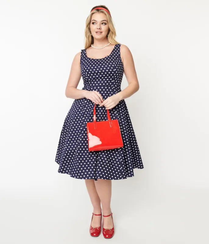 Navy & White Polka Dot Swing Dress sold by Unique Vintage
