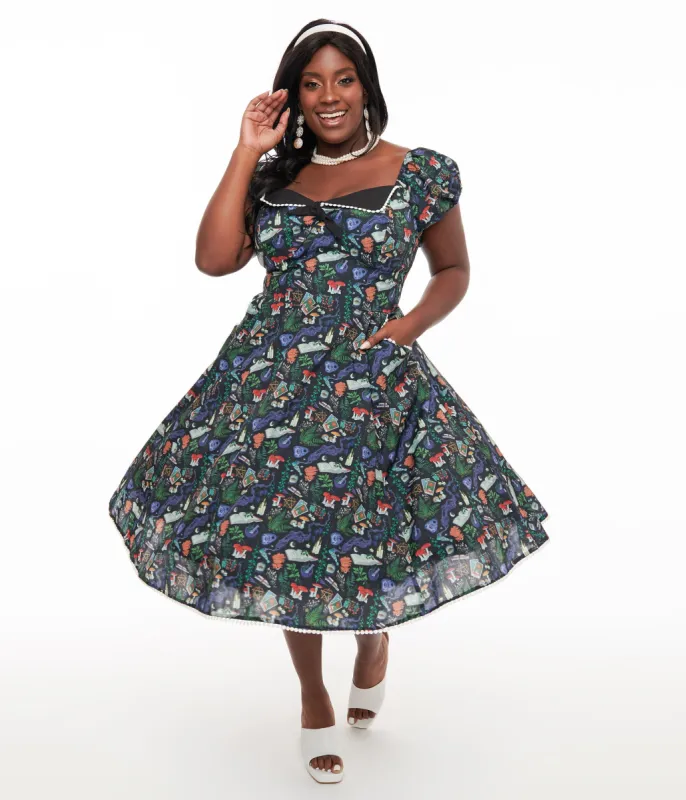 Unique Vintage Plus Size 1950s Black Spellbinding Print Swing Dress sold by Unique Vintage