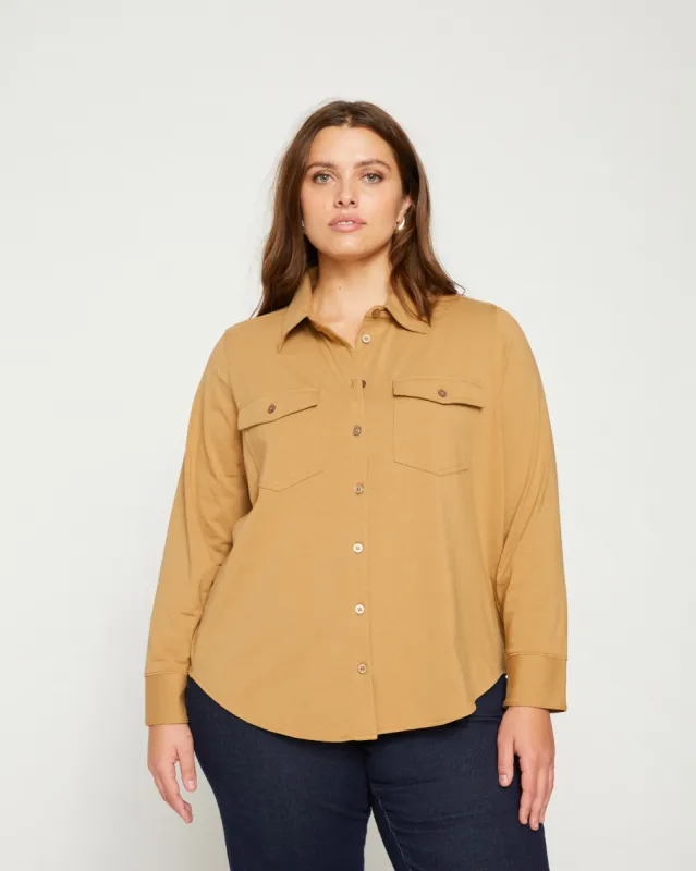Ava Cotton Jersey Button-Down Shirt - Vintage Khaki sold by Universal Standard