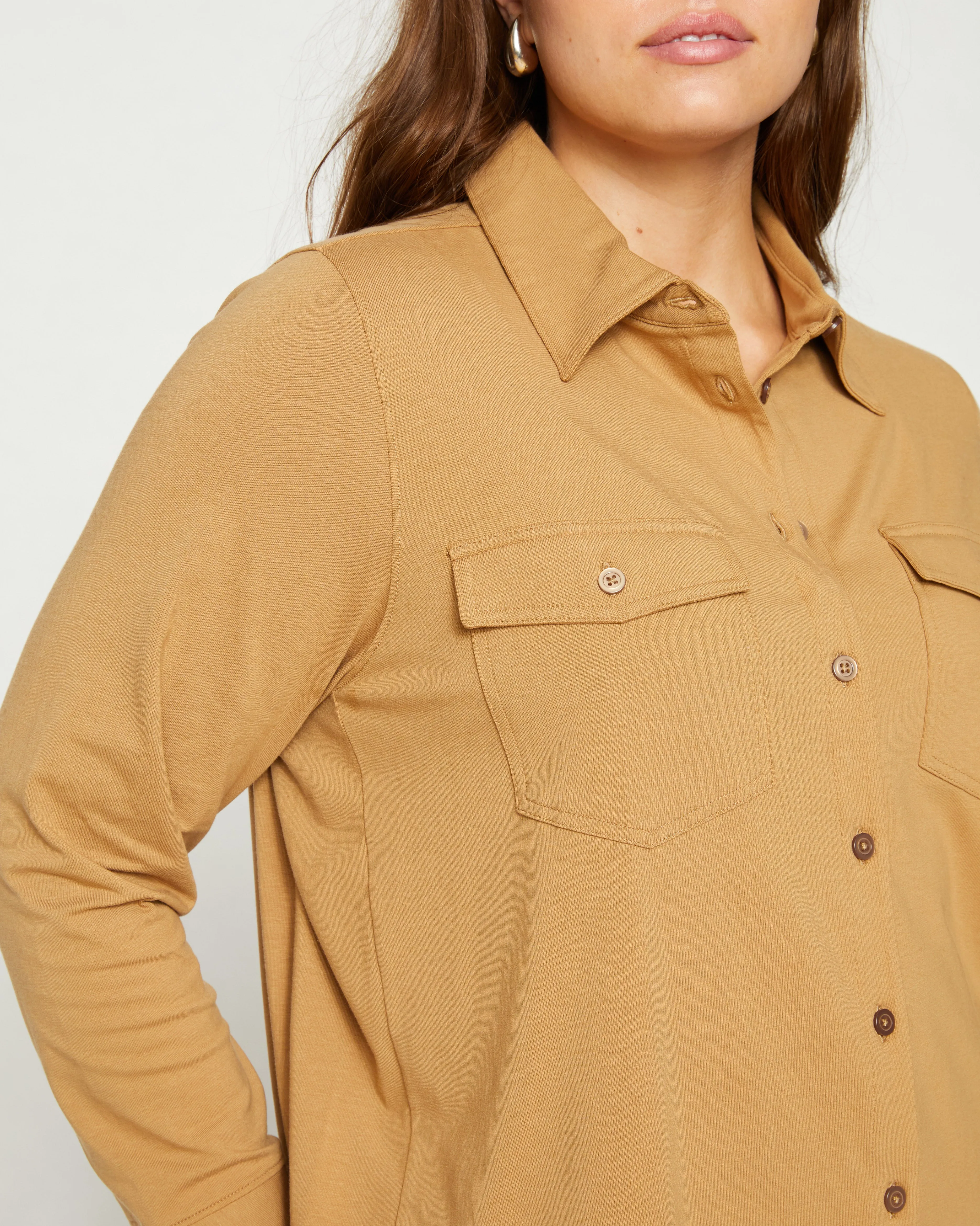 Ava Cotton Jersey Button-Down Shirt - Vintage Khaki sold by Universal Standard product image thumbnail 2