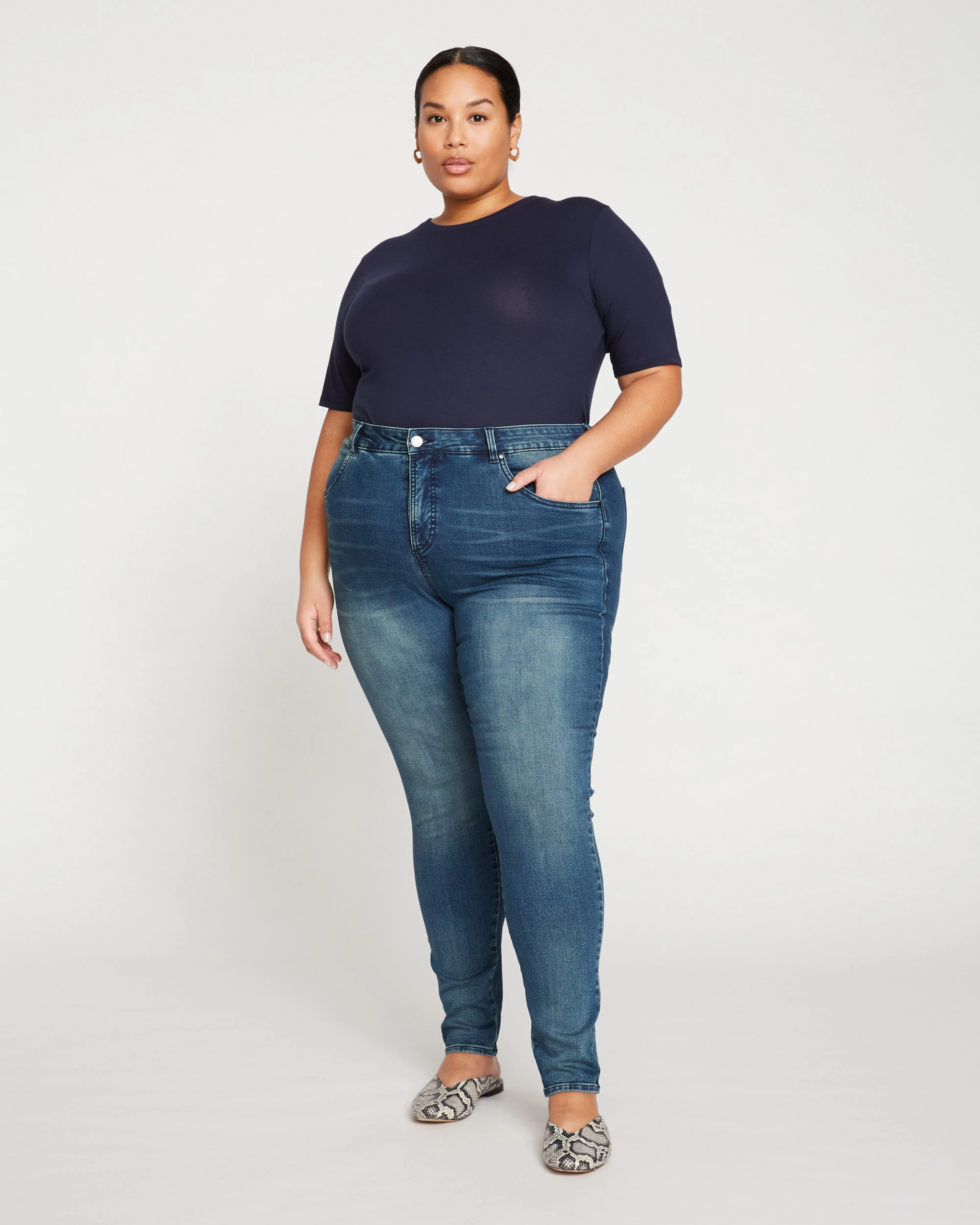 Seine High Rise Skinny Jeans 32 Inch - Distressed Blue sold by Universal Standard