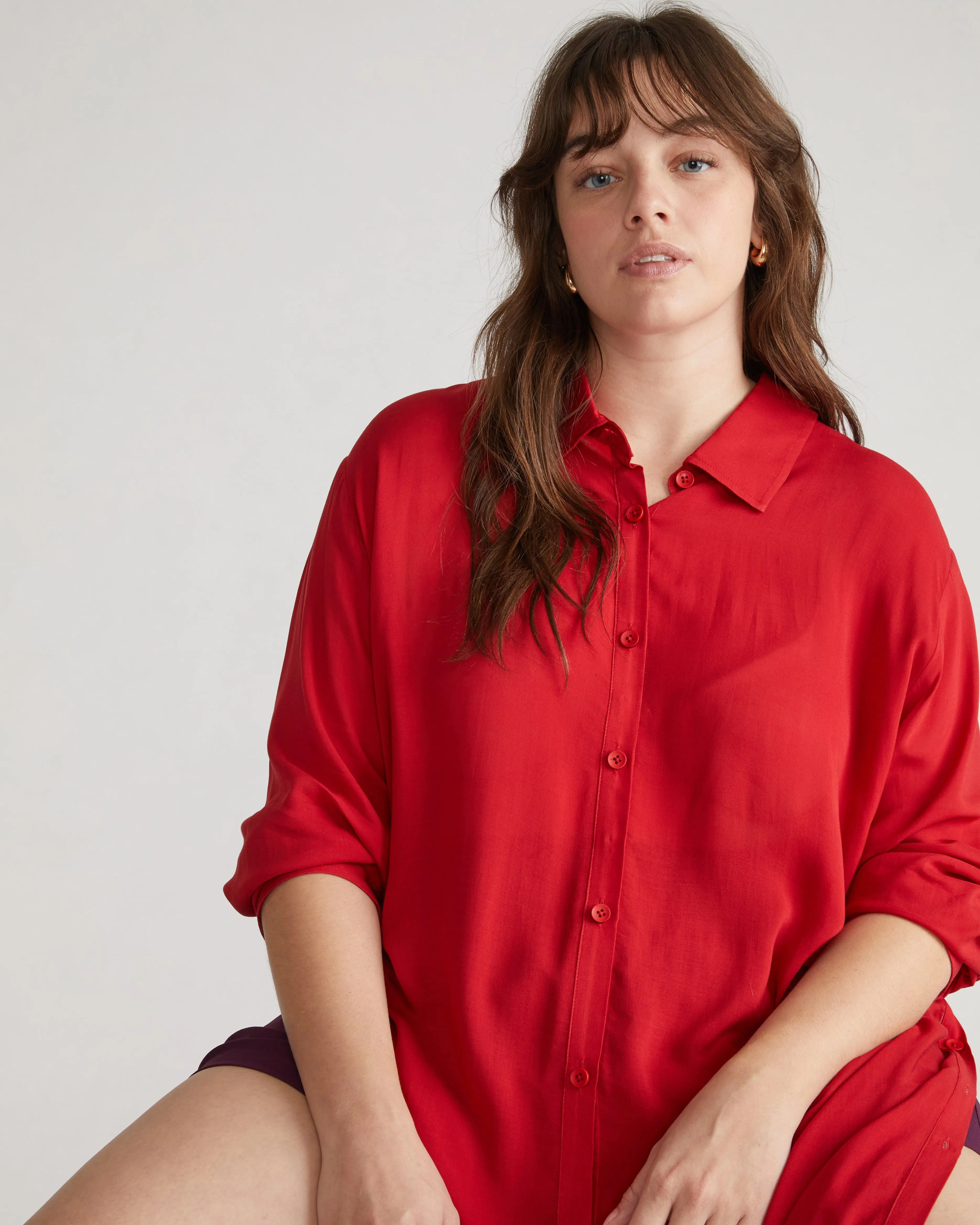 Nailah Button Down Tunic - Baywatch Red sold by Universal Standard
