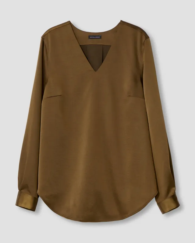 Eva Long Sleeve Satin V Neck Blouse - Caramel sold by Universal Standard