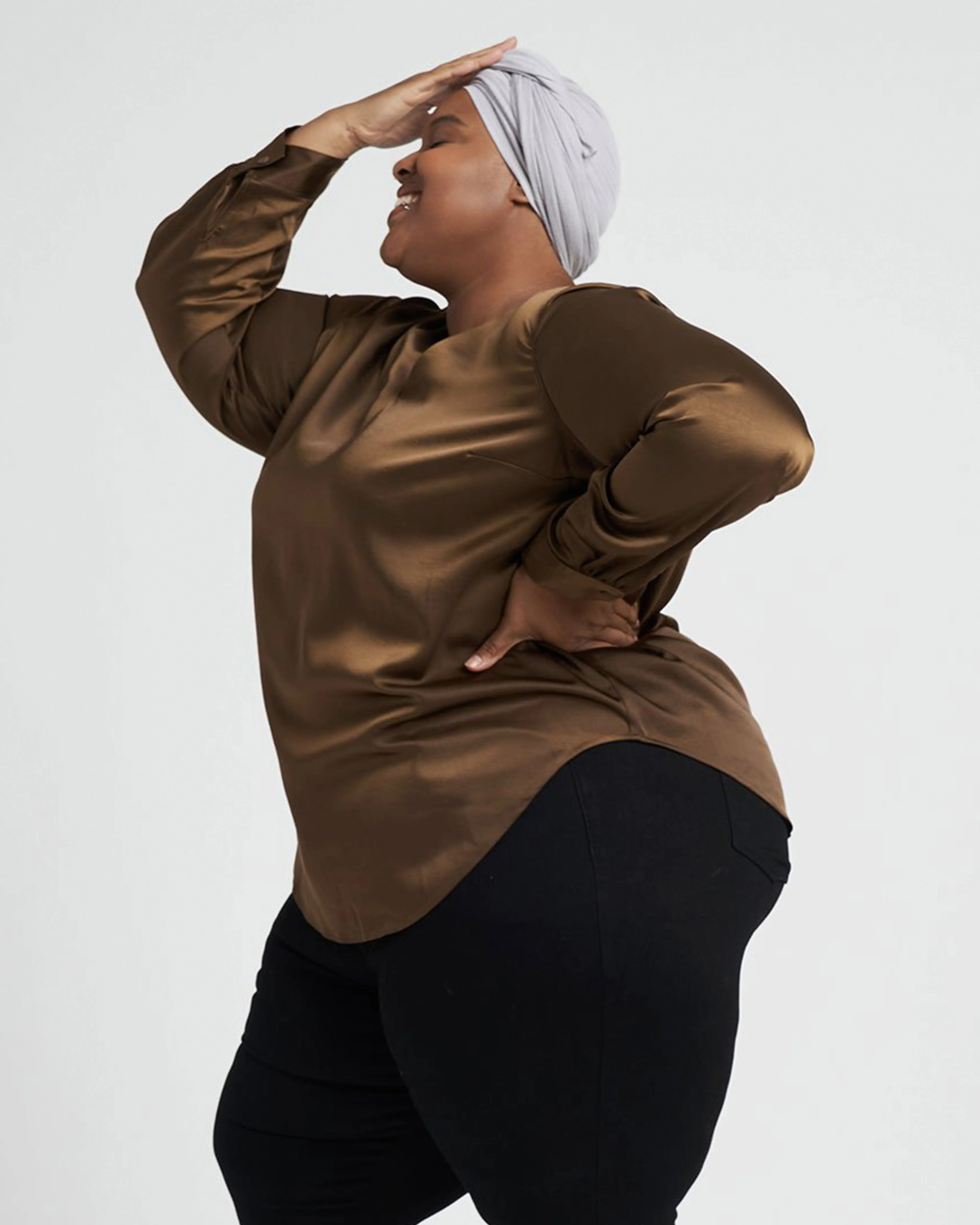 Eva Long Sleeve Satin V Neck Blouse - Caramel sold by Universal Standard product image thumbnail 3