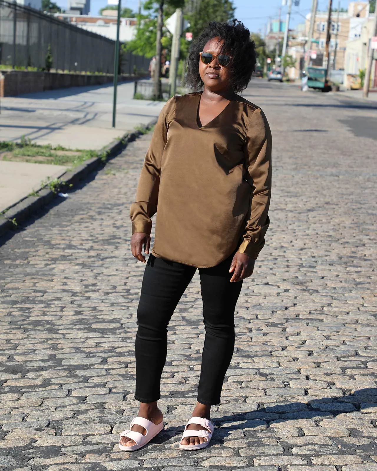 Eva Long Sleeve Satin V Neck Blouse - Caramel sold by Universal Standard product image thumbnail 5