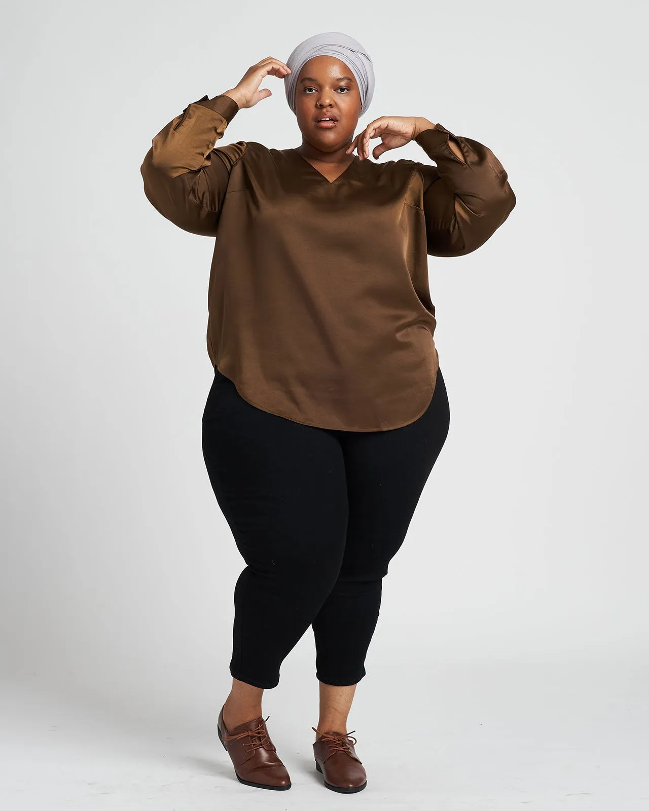 Eva Long Sleeve Satin V Neck Blouse - Caramel sold by Universal Standard product image thumbnail 2