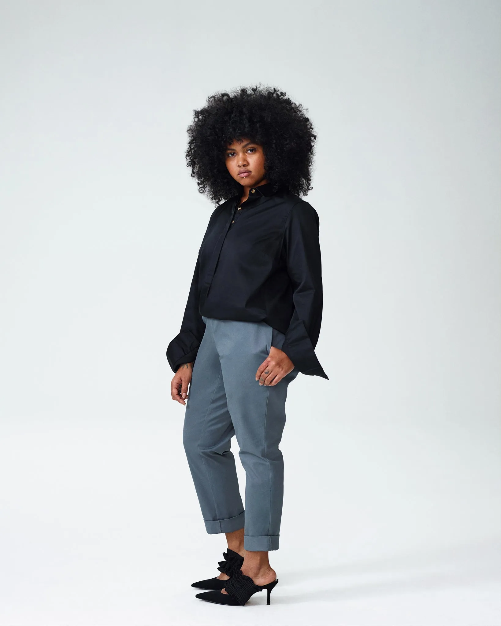 Elbe Popover Stretch Poplin Shirt Petite Fit - Black sold by Universal Standard product image thumbnail 3