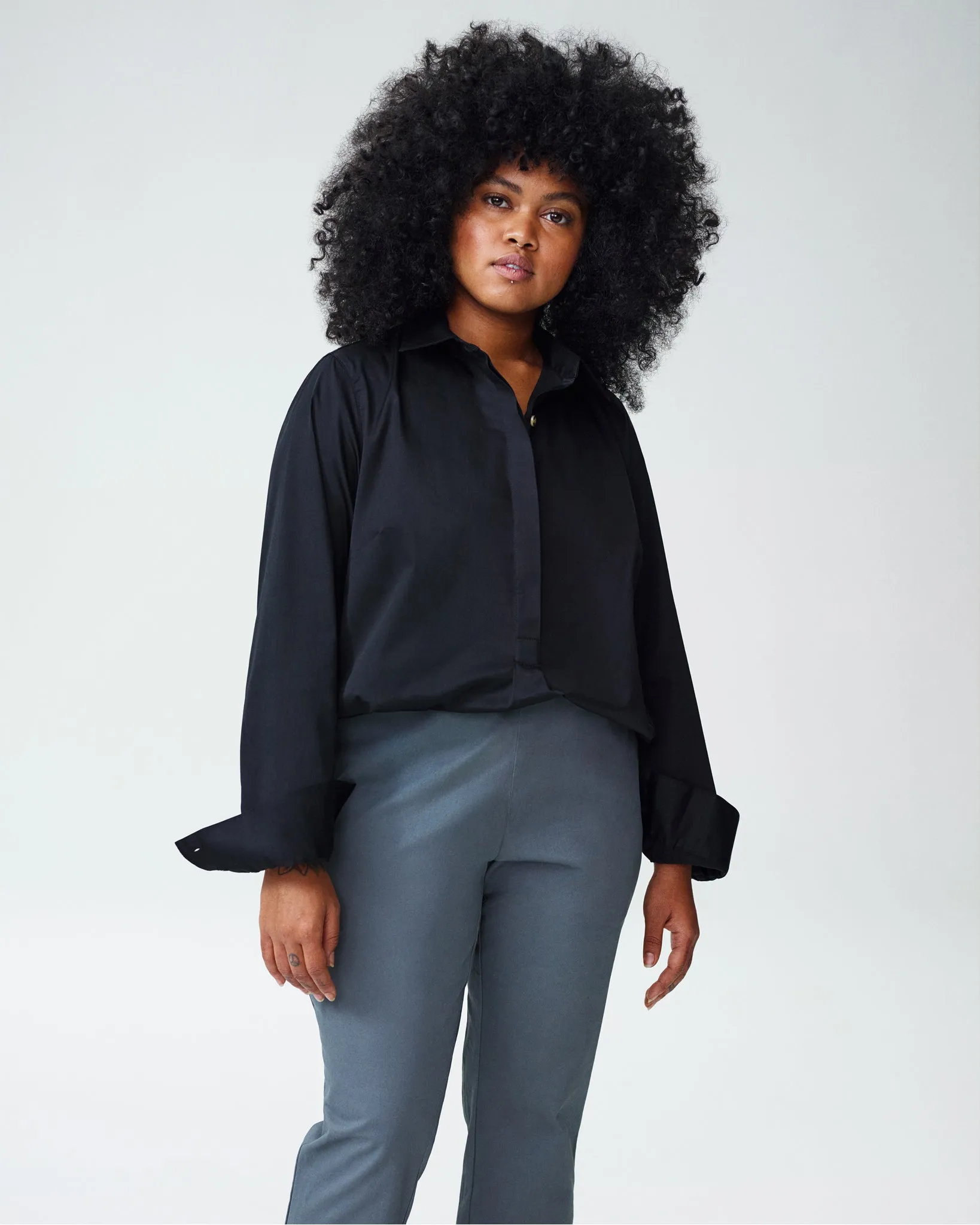 Elbe Popover Stretch Poplin Shirt Petite Fit - Black sold by Universal Standard
