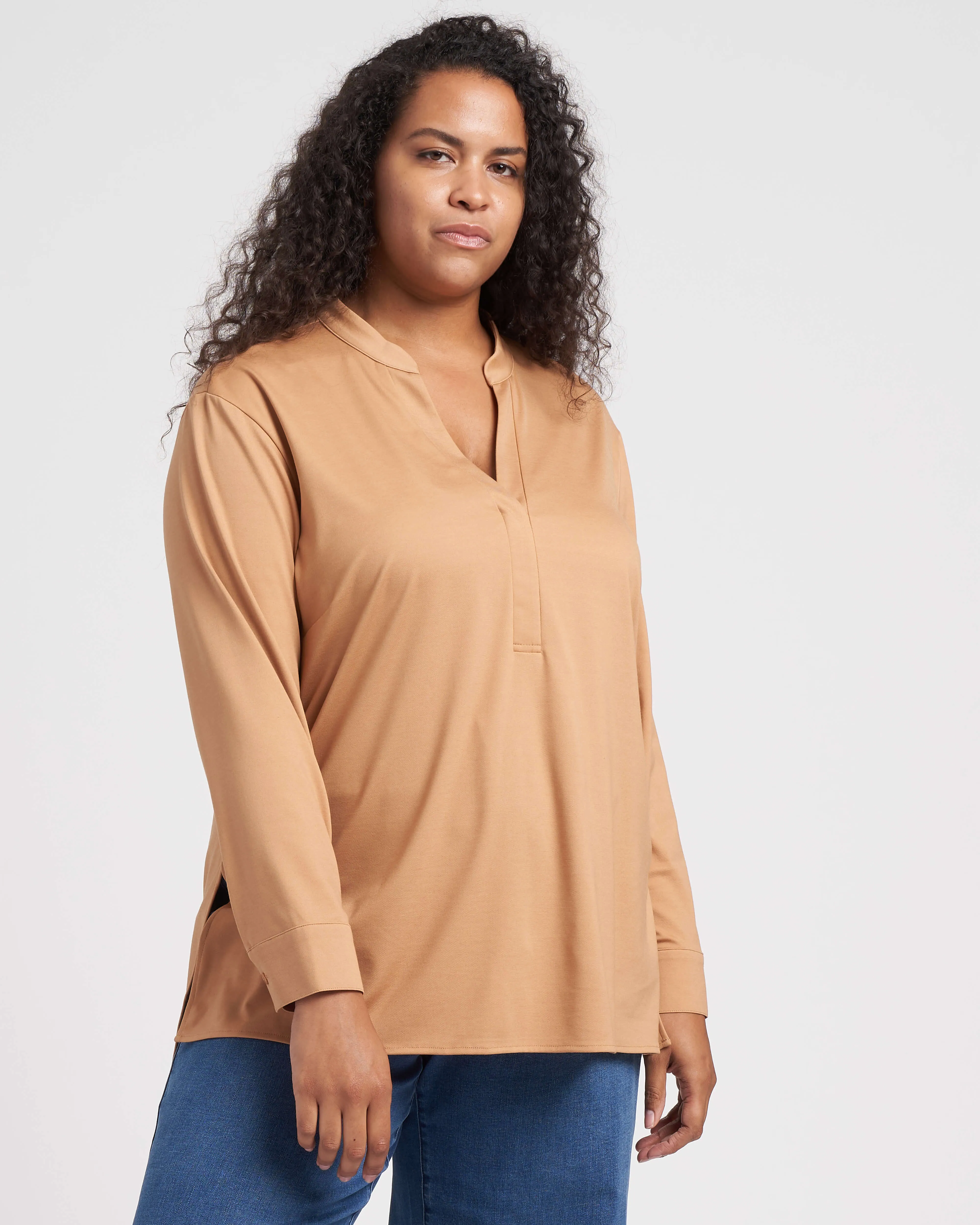 Groove High-Low Pique Tunic - Camel sold by Universal Standard