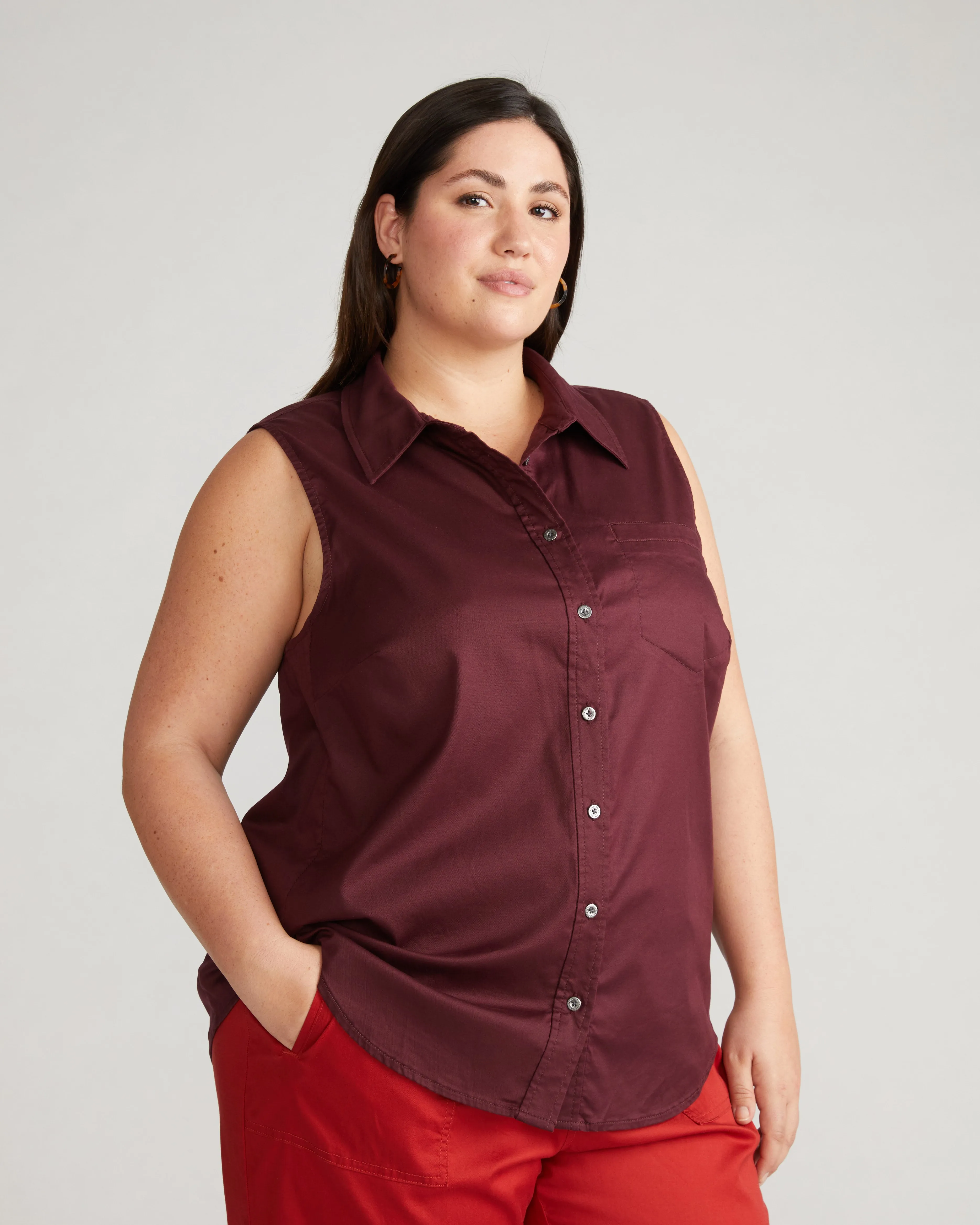 Perfect Tencel Chambray Sleeveless Shirt - Black Cherry sold by Universal Standard