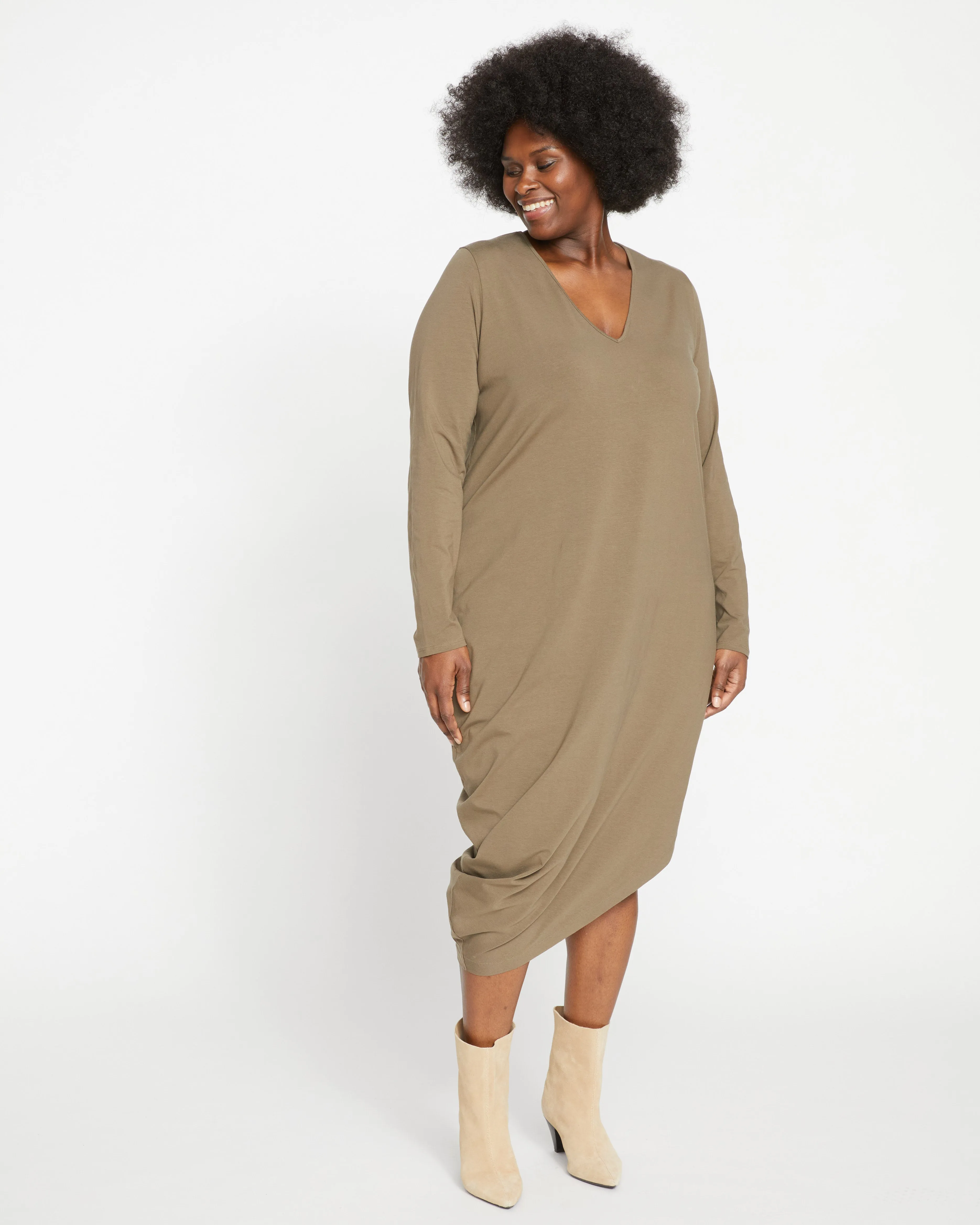 Iconic Long Sleeve V-Neck Geneva Dress - Crocodile sold by Universal Standard