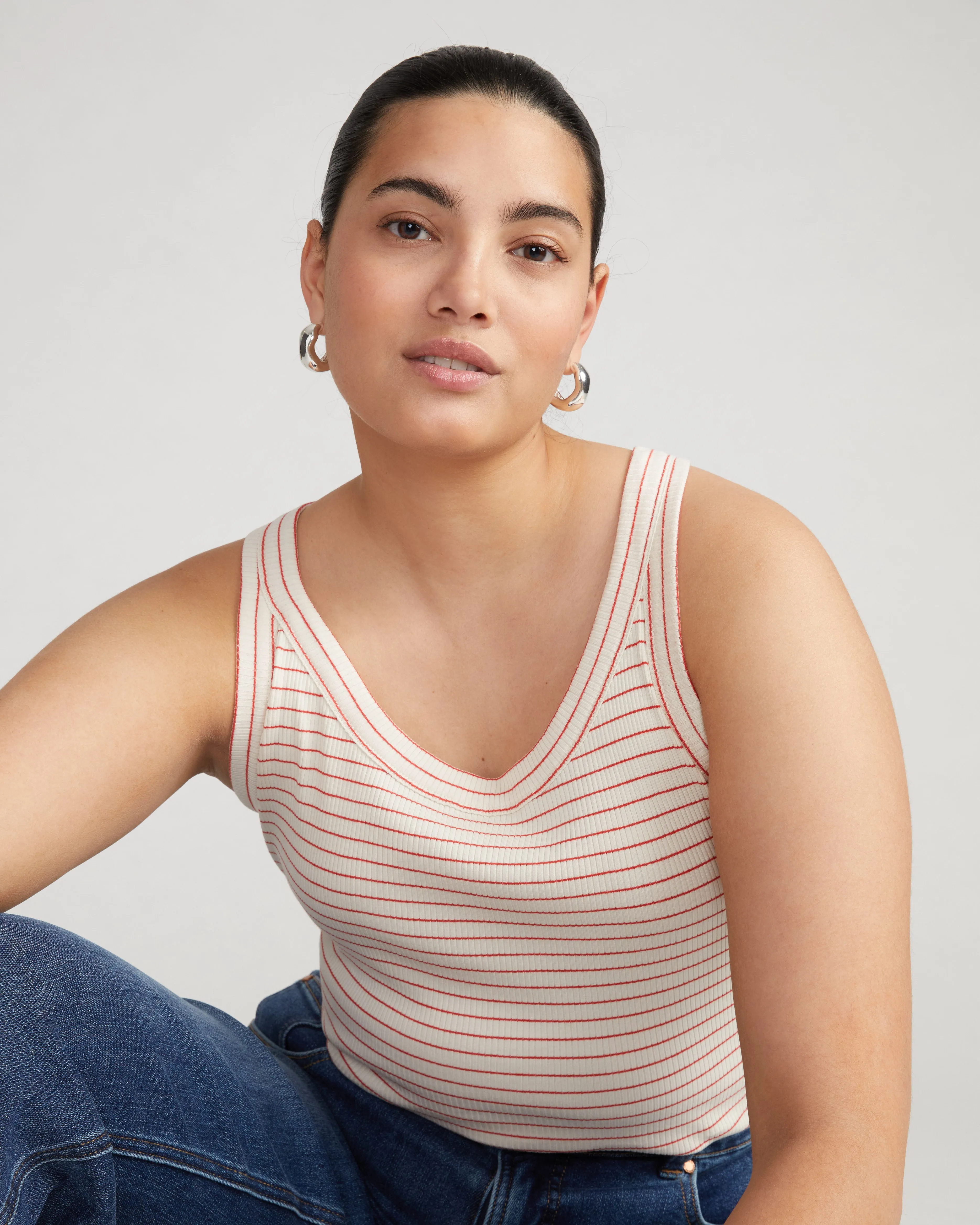 Roitfeld Ribbed Tank - Sunset Microstripe sold by Universal Standard