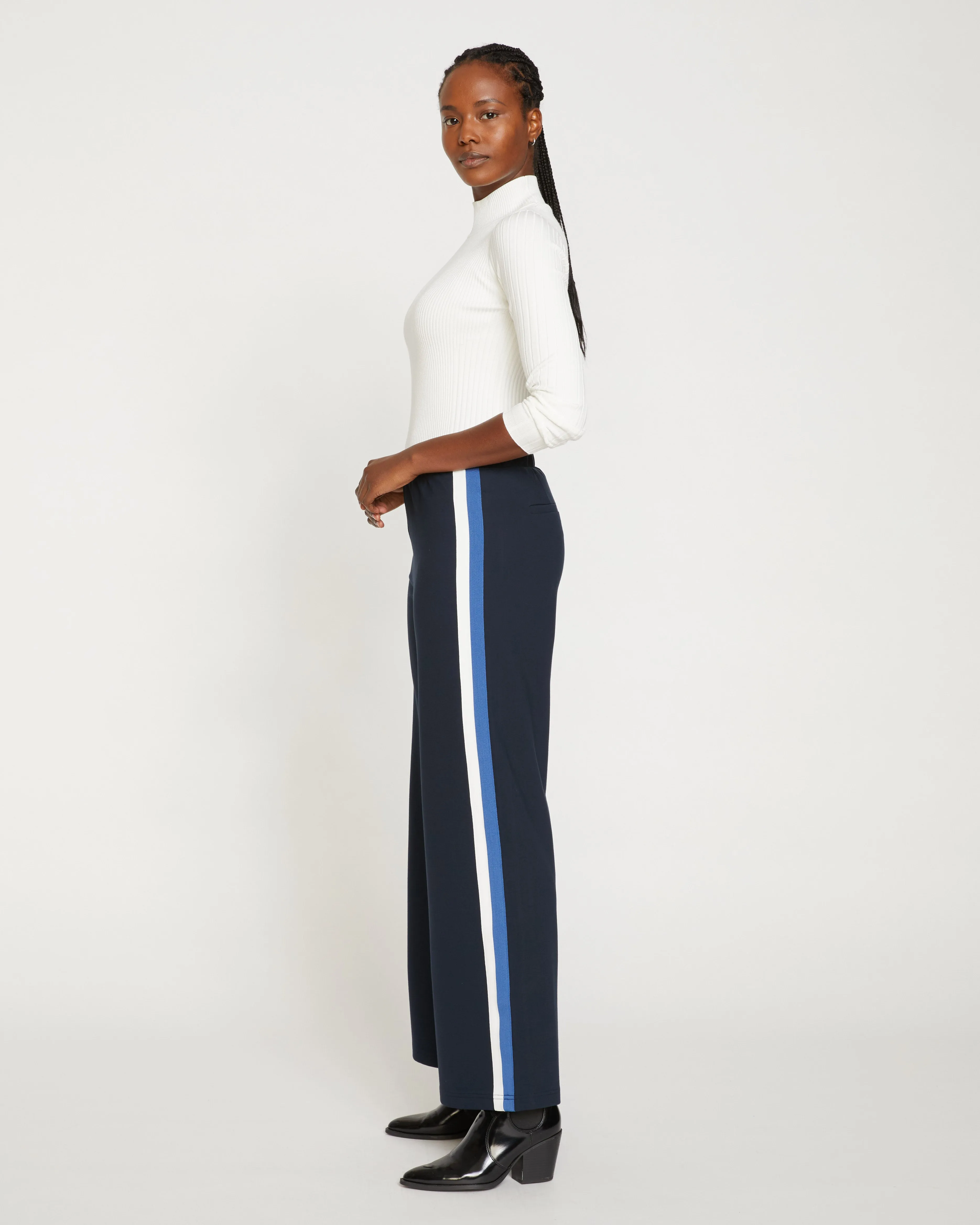 Stephanie Wide Leg Stripe Ponte Pants 33 Inch - Navy with Blue/White Stripe sold by Universal Standard product image thumbnail 3