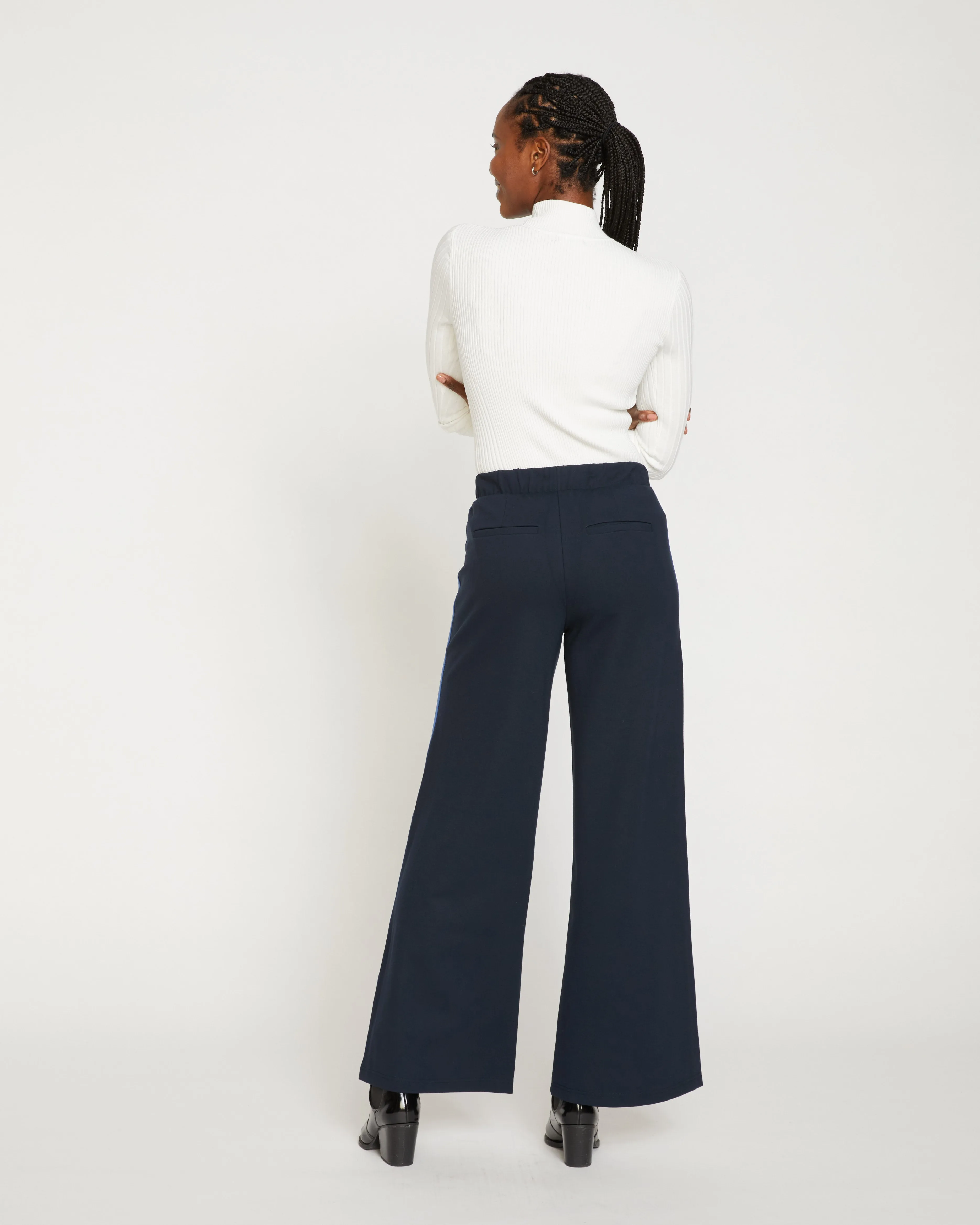 Stephanie Wide Leg Stripe Ponte Pants 33 Inch - Navy with Blue/White Stripe sold by Universal Standard product image thumbnail 4