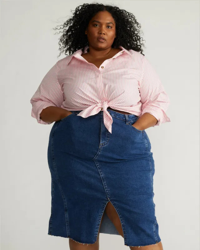 Elbe Stretch Poplin Shirt Classic Fit - Pink/White Stripe sold by Universal Standard