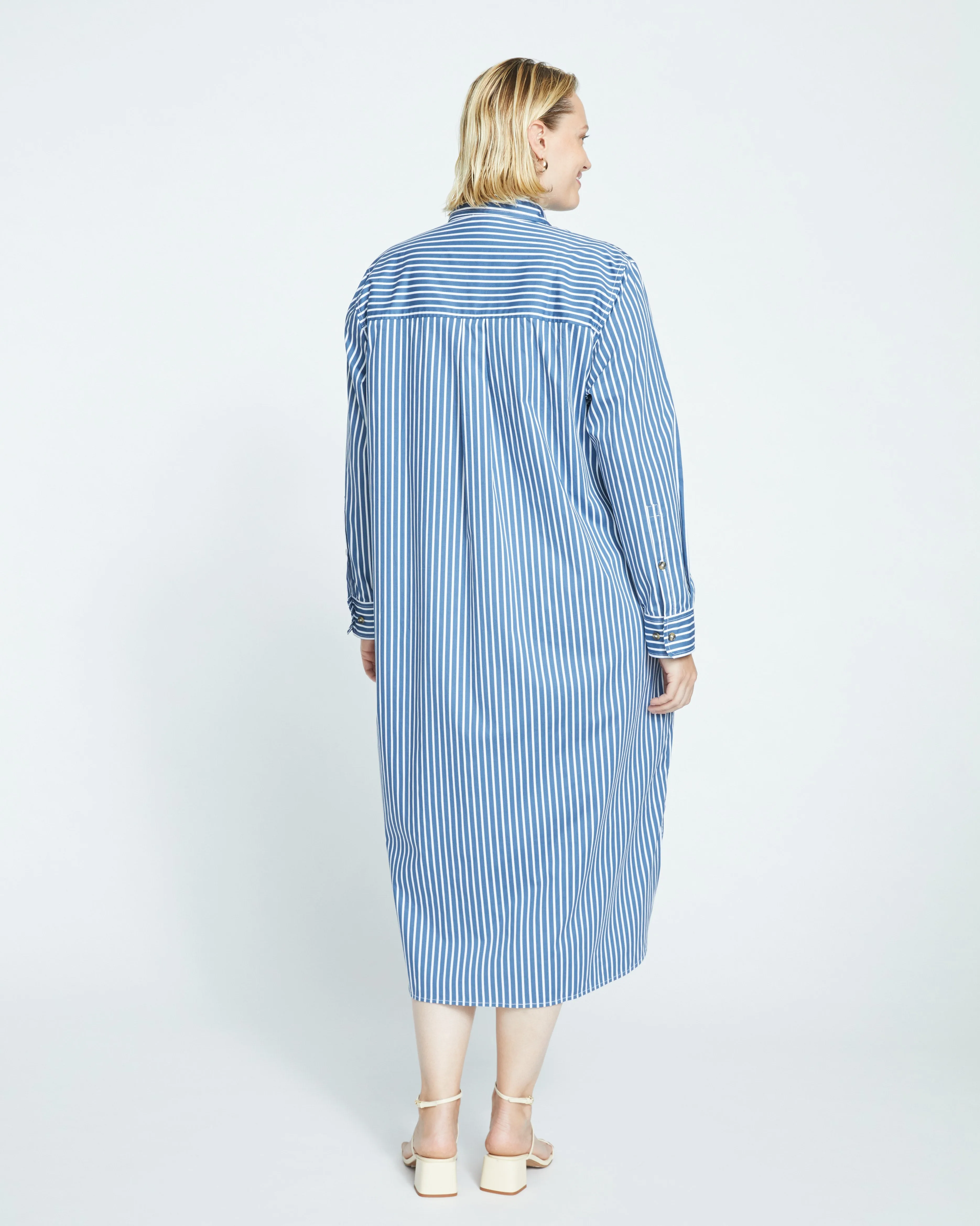 Odeon Stretch Poplin Shirtdress - Bleu Scolaire/White Stripe sold by Universal Standard product image thumbnail 4