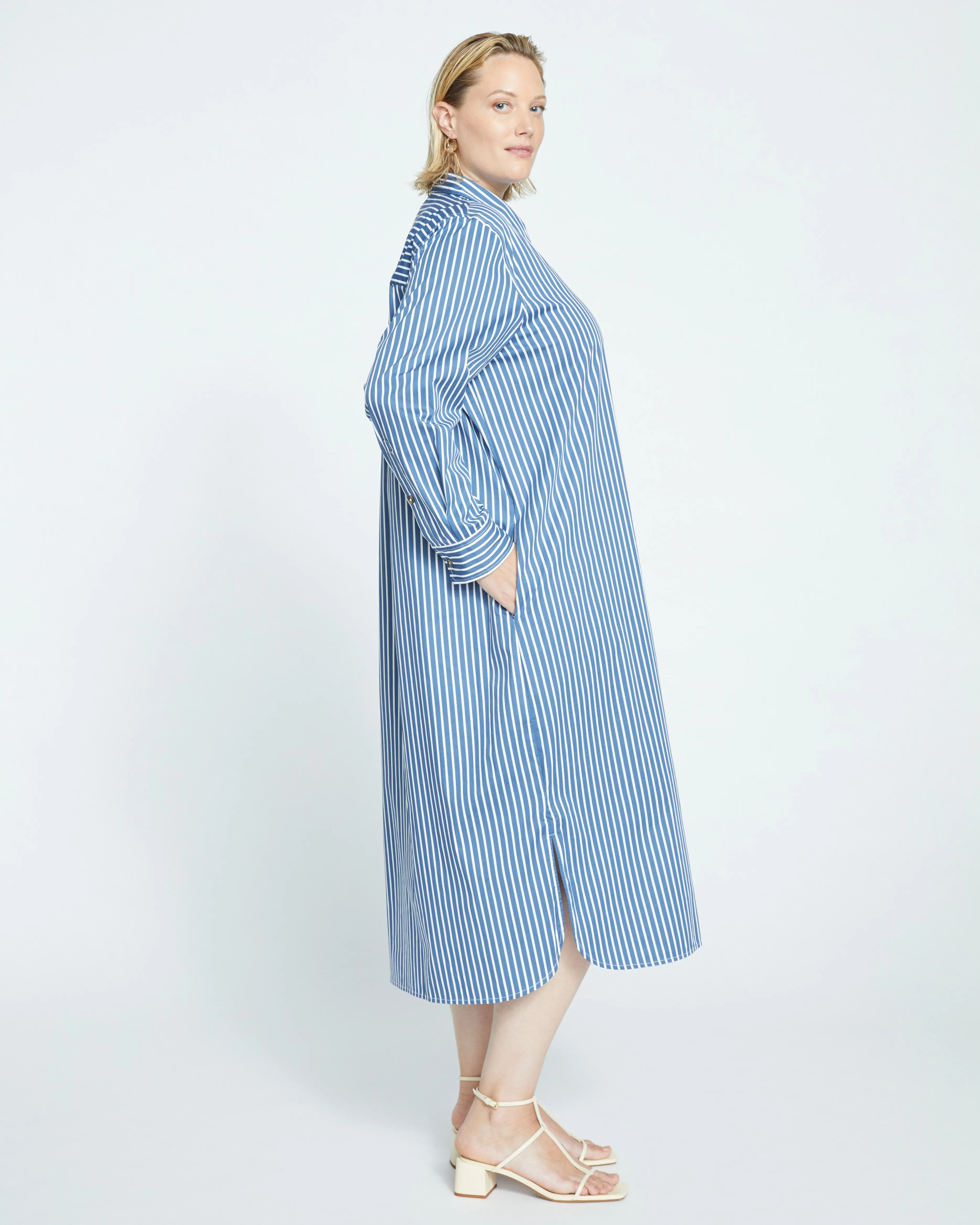 Odeon Stretch Poplin Shirtdress - Bleu Scolaire/White Stripe sold by Universal Standard product image thumbnail 3