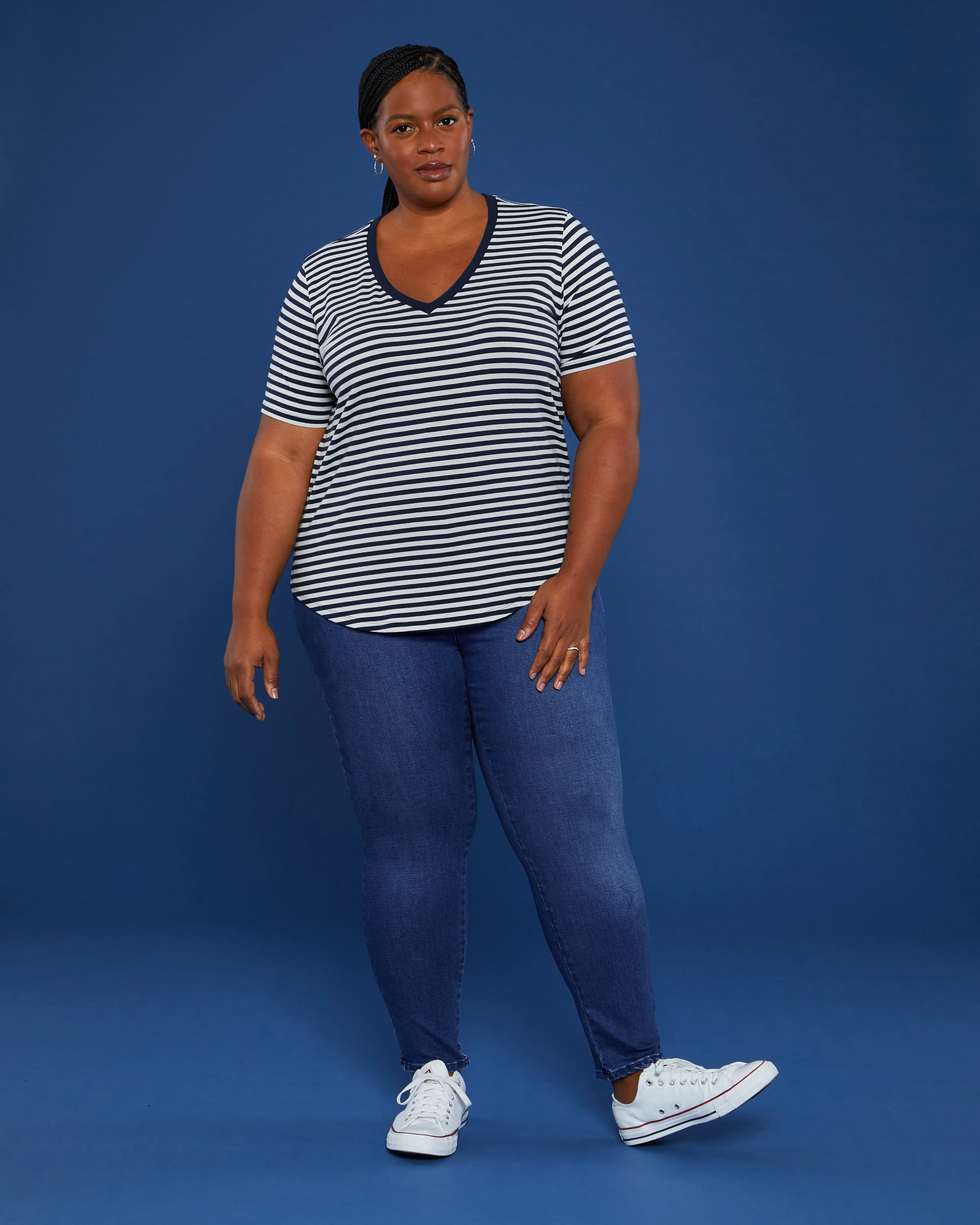 V Rex - Navy/Dove Grey Stripe sold by Universal Standard