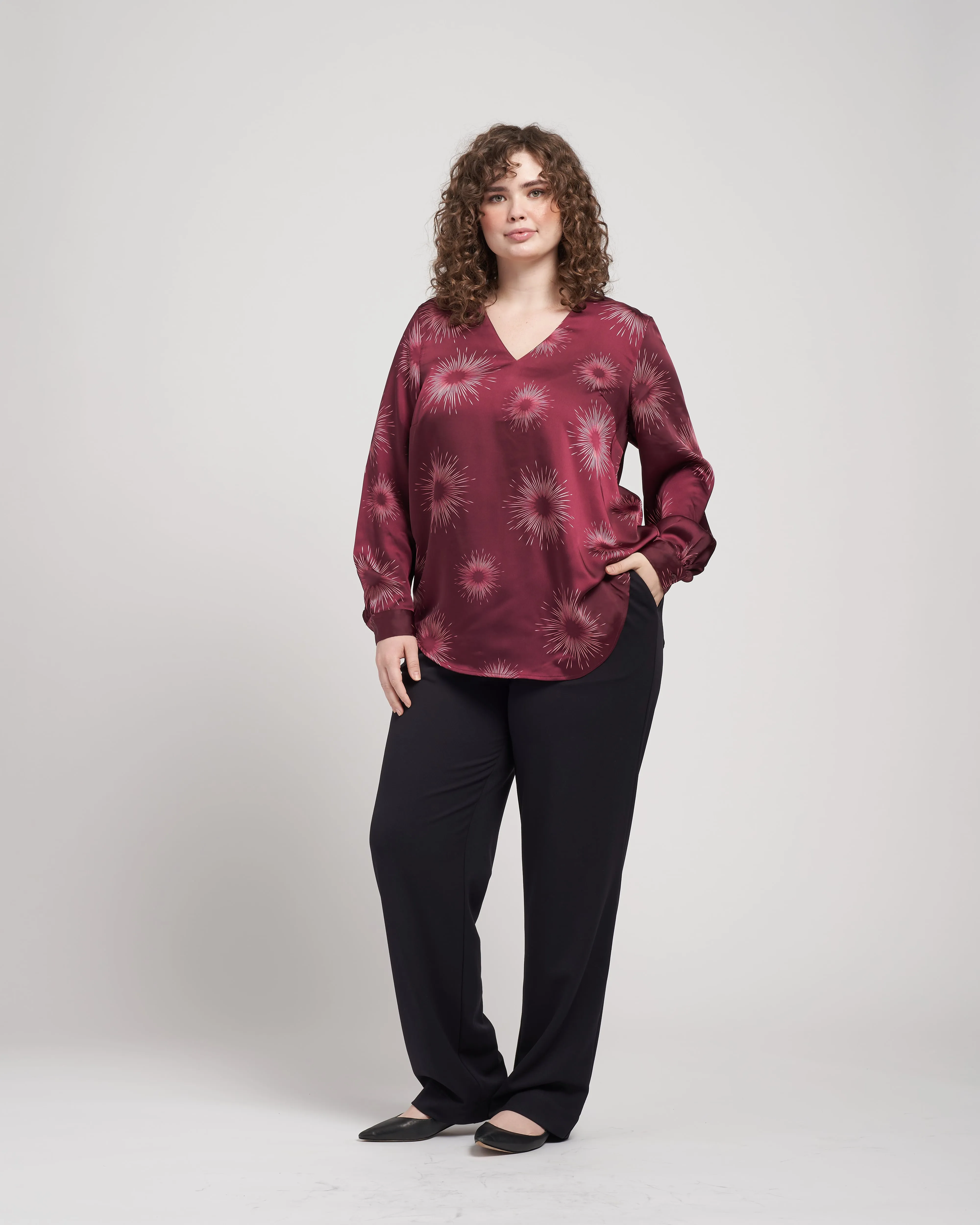 Eva Long Sleeve Satin V Neck Blouse - Constellation sold by Universal Standard product image thumbnail 2