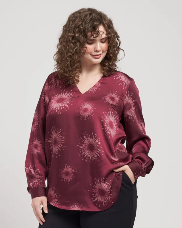 Eva Long Sleeve Satin V Neck Blouse - Constellation sold by Universal Standard