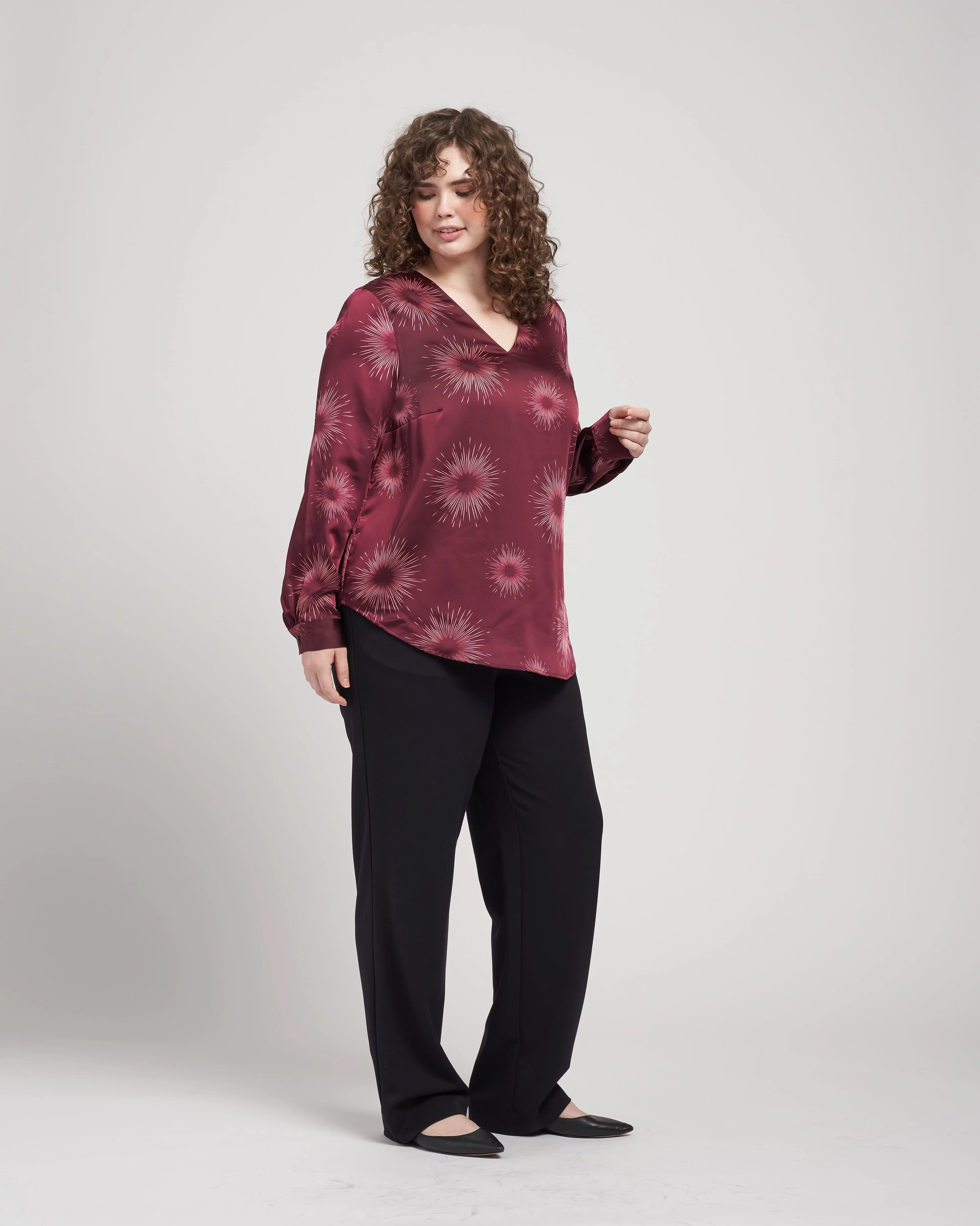 Eva Long Sleeve Satin V Neck Blouse - Constellation sold by Universal Standard product image thumbnail 3