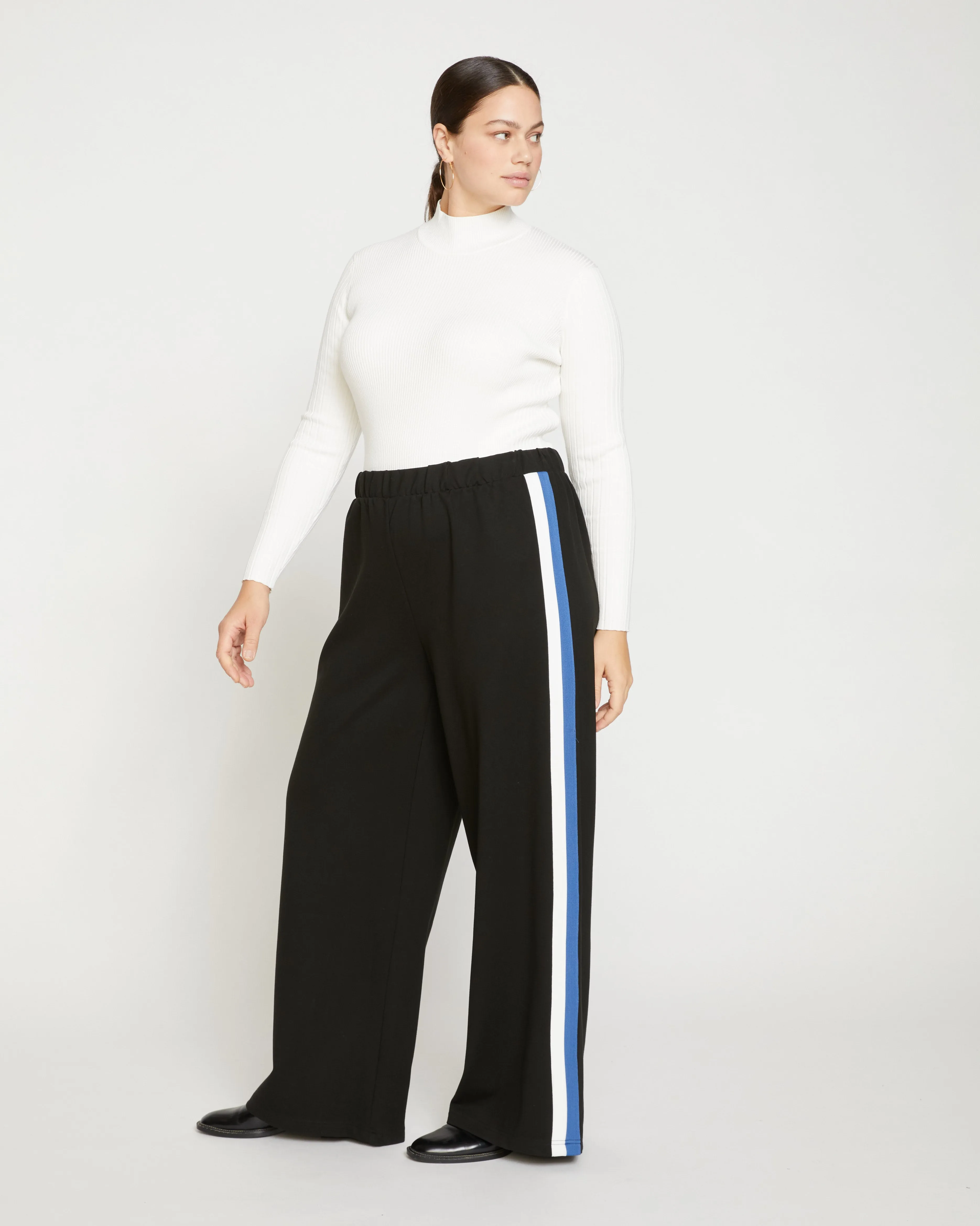 Stephanie Wide Leg Stripe Ponte Pants 33 Inch - Black with Blue/White Stripe sold by Universal Standard product image thumbnail 3