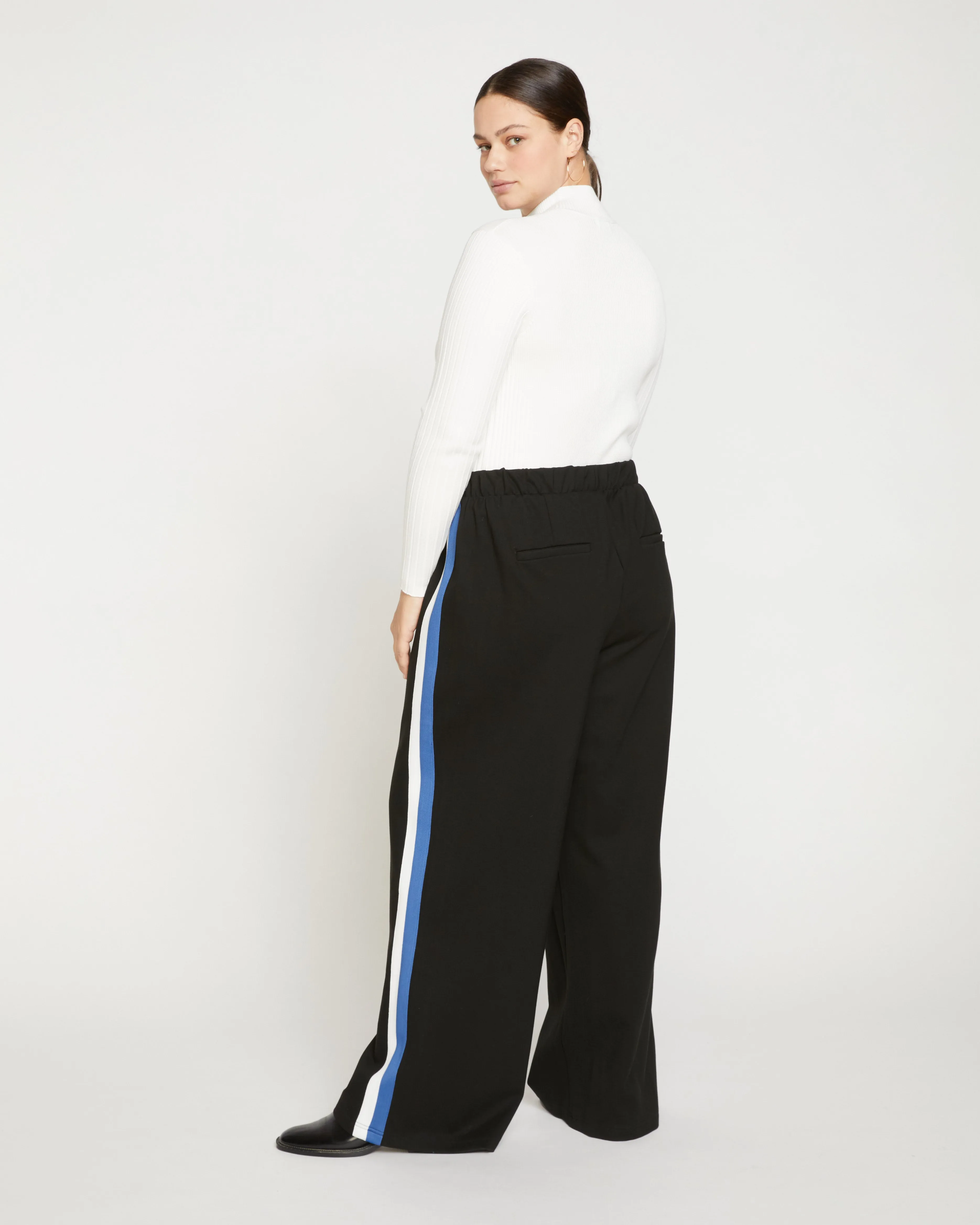 Stephanie Wide Leg Stripe Ponte Pants 33 Inch - Black with Blue/White Stripe sold by Universal Standard product image thumbnail 4