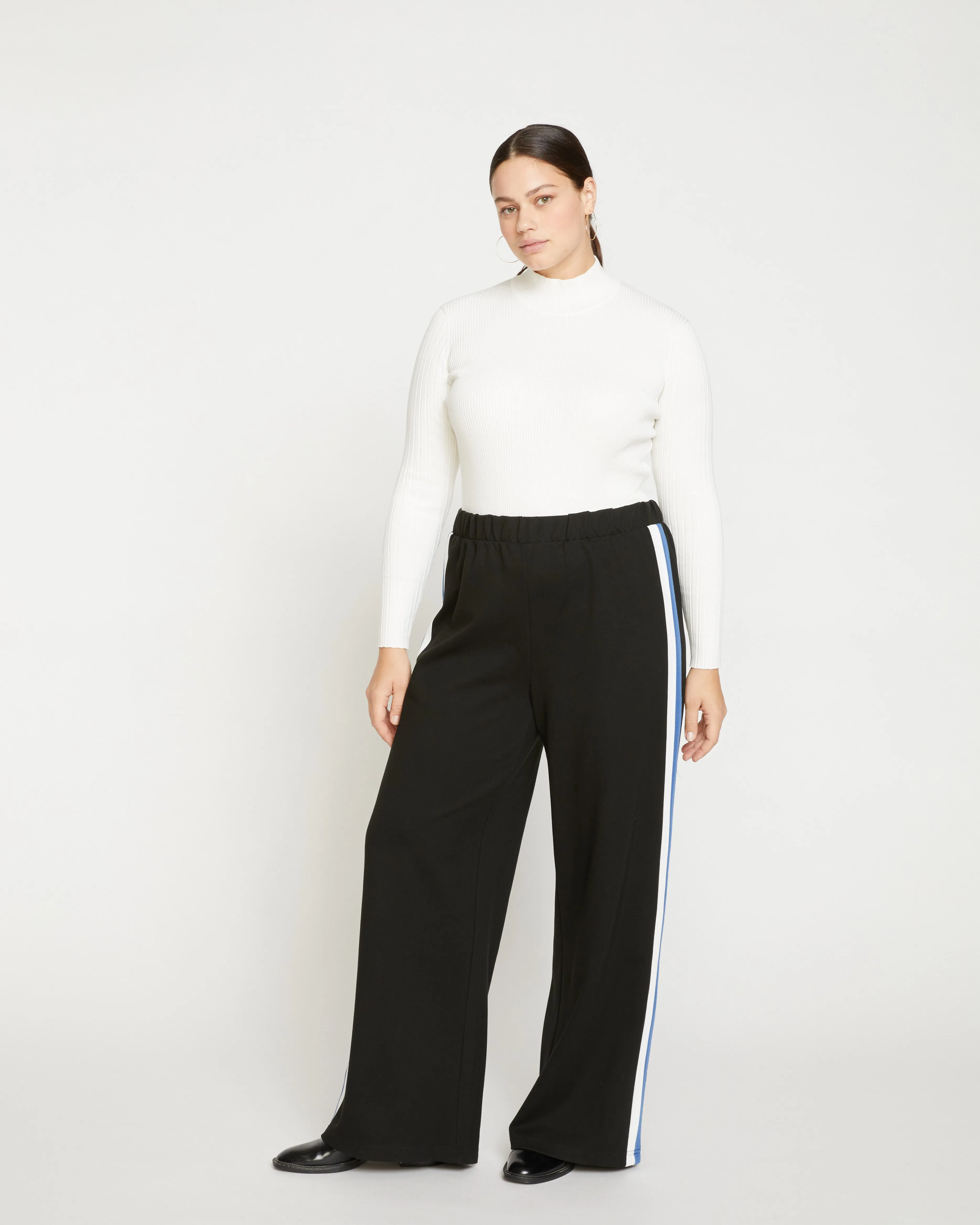 Stephanie Wide Leg Stripe Ponte Pants 33 Inch - Black with Blue/White Stripe sold by Universal Standard product image thumbnail 2