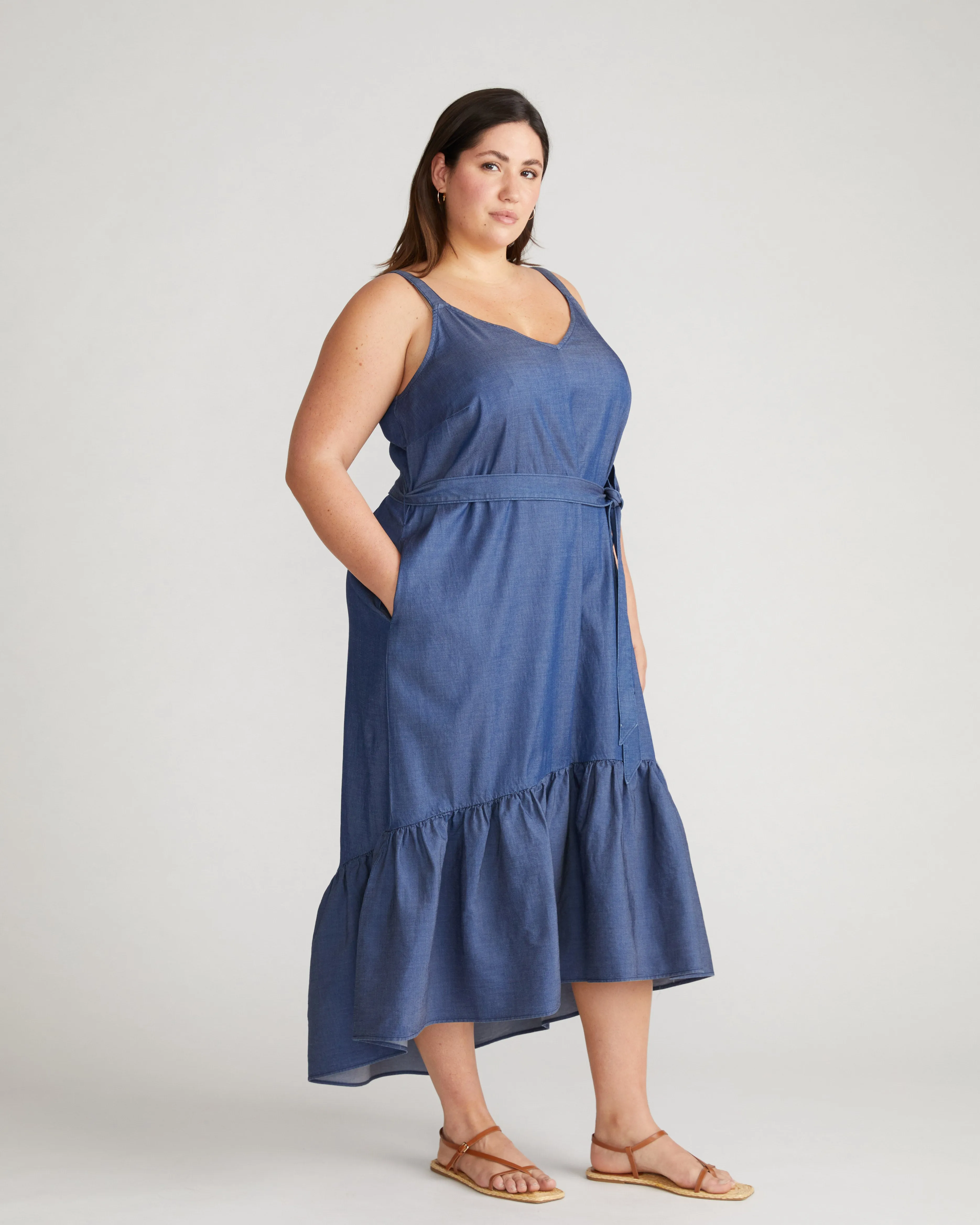 Perfect Tencel Chambray Flutter Hem Dress - Midnight Blue sold by Universal Standard product image thumbnail 2