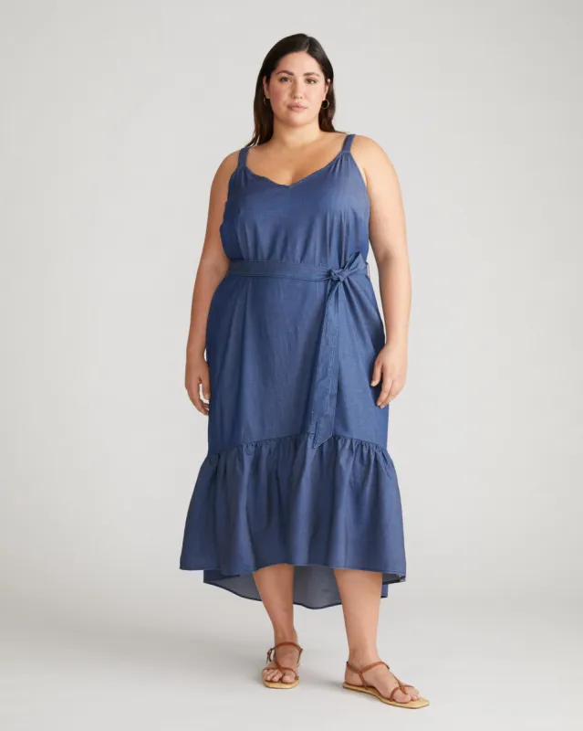 Perfect Tencel Chambray Flutter Hem Dress - Midnight Blue sold by Universal Standard