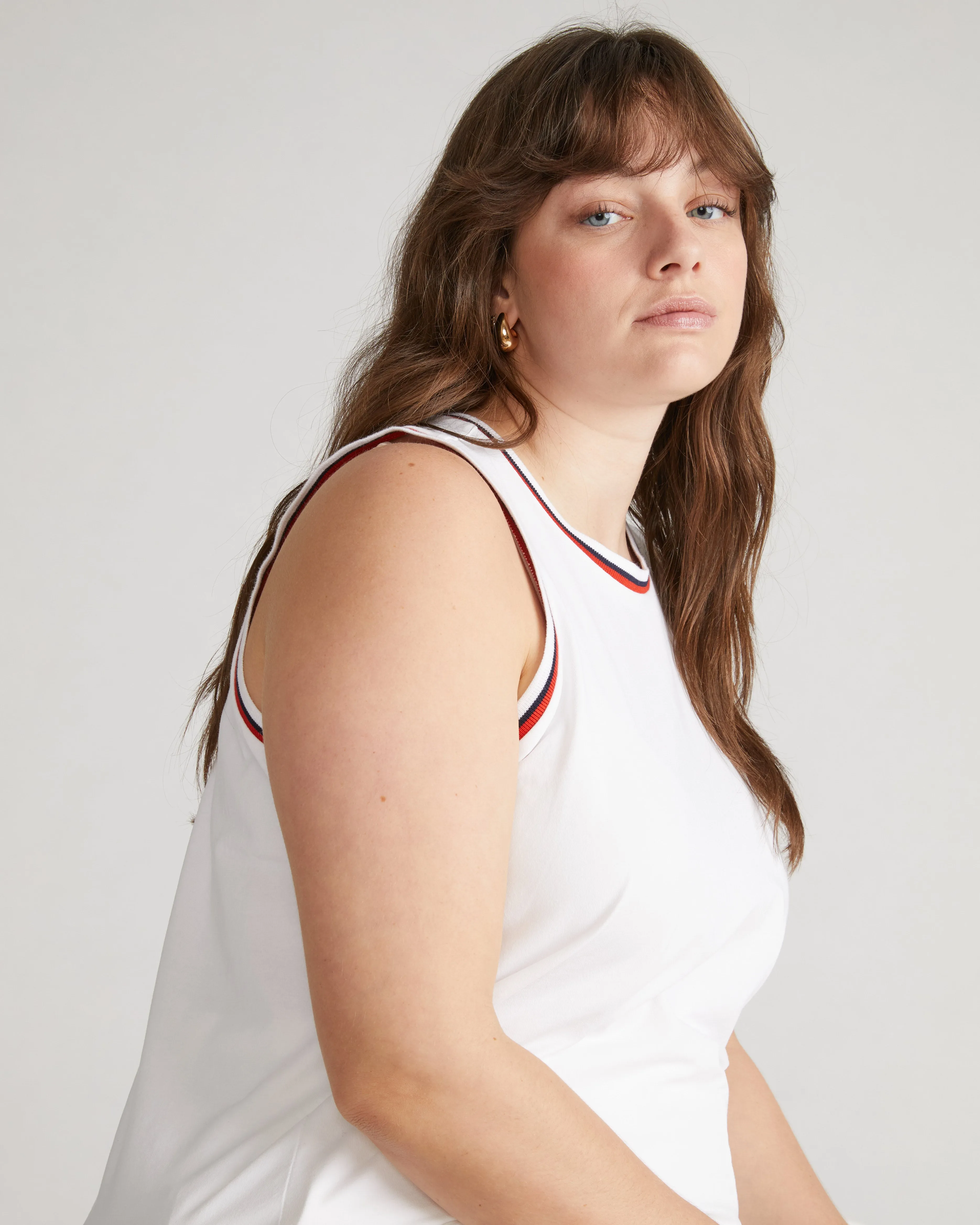 Cai High Neck Tank - White/Striped Trim sold by Universal Standard product image thumbnail 2