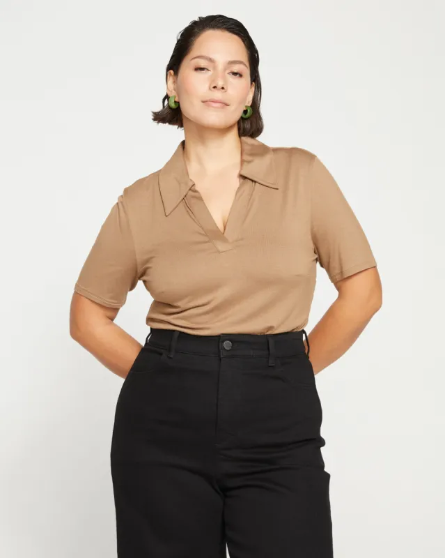 Apero Liquid Jersey Polo Top - Malt Ball sold by Universal Standard