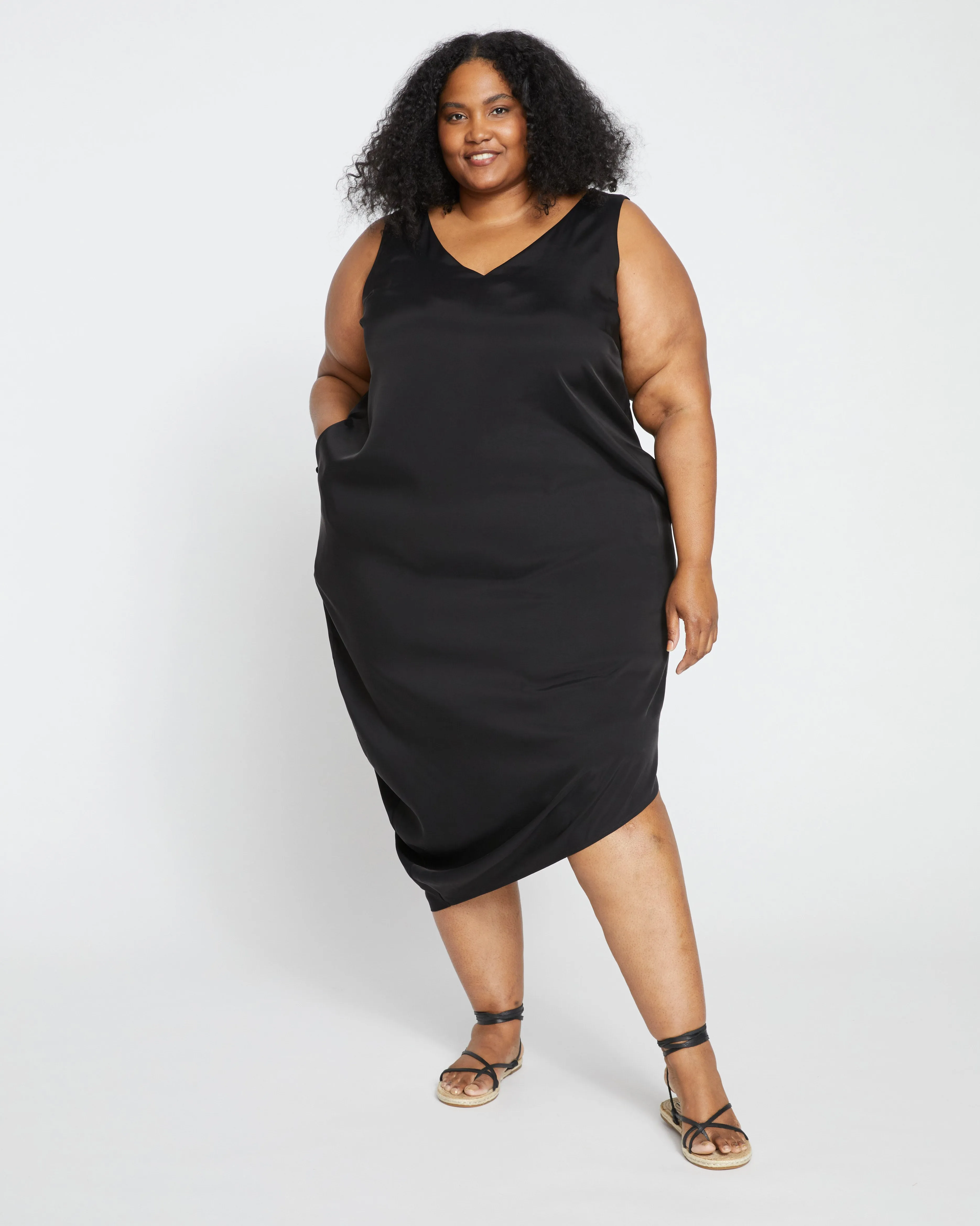 Iconic Cooling Cupro Geneva V Tank Dress - Black sold by Universal Standard