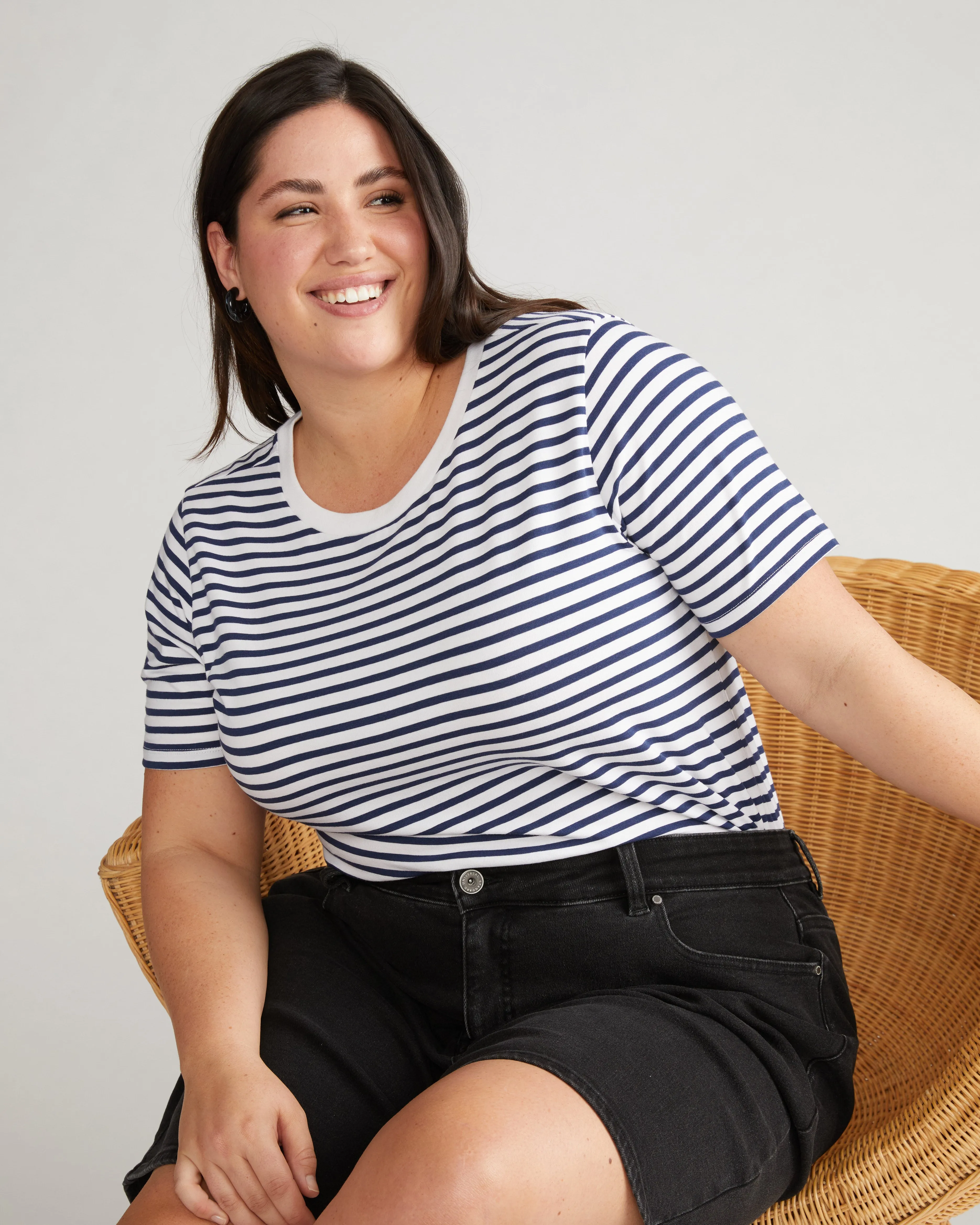 Tee Rex - White/Cenote Stripe sold by Universal Standard