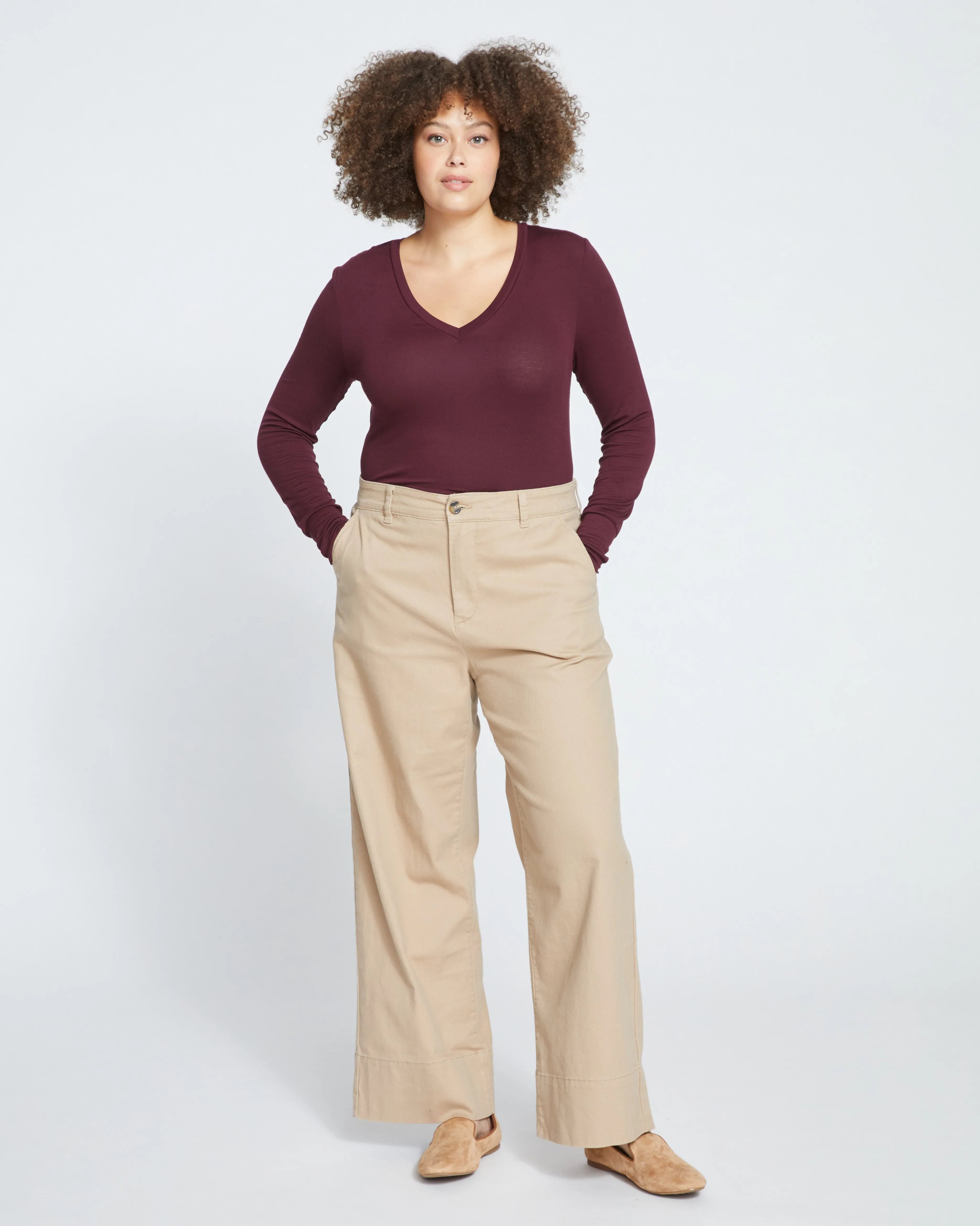 Foundation Long Sleeve V-Neck Tee - Black Cherry sold by Universal Standard