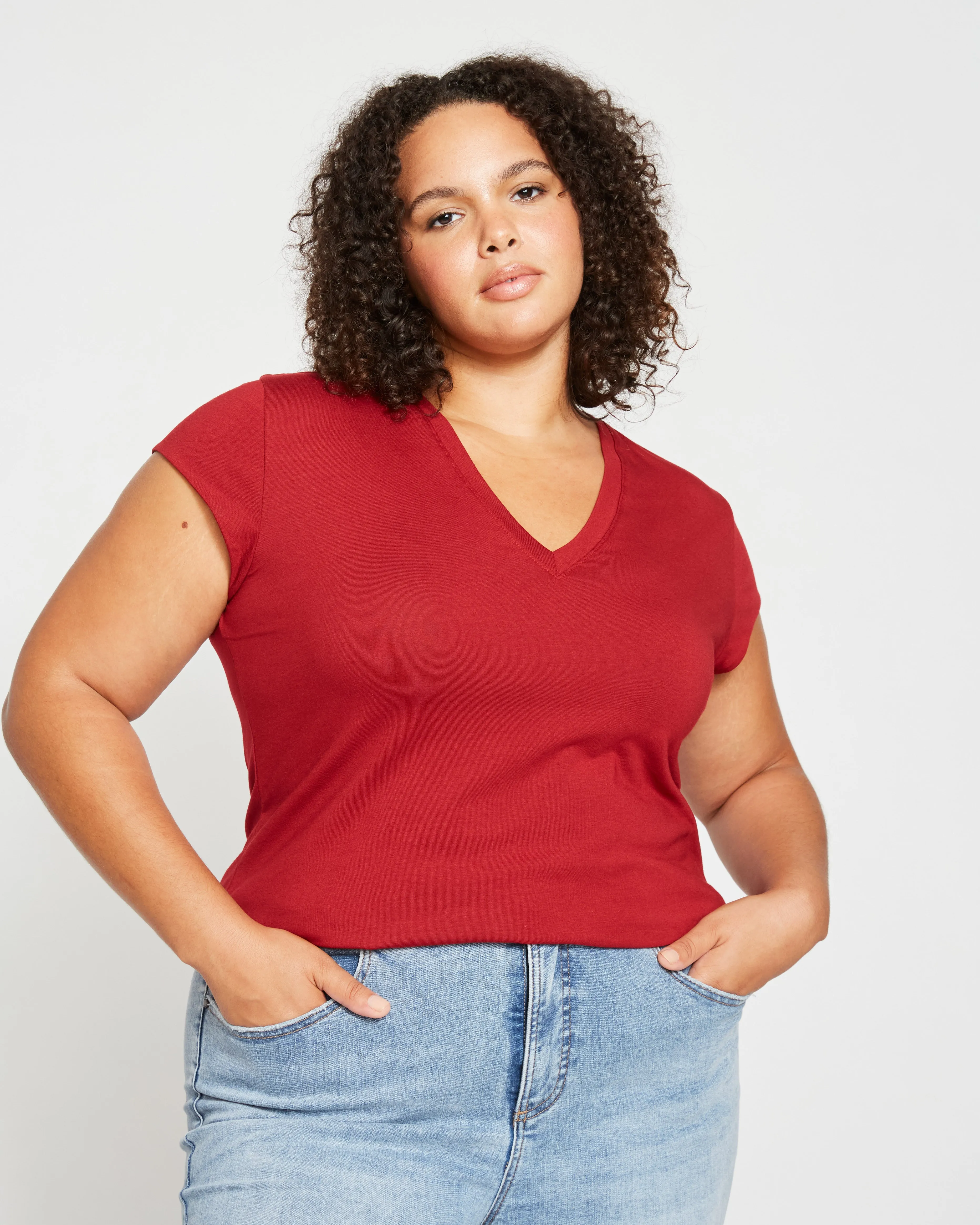 Ashley V Neck Cap Sleeve Tee - Rhubarb sold by Universal Standard product image thumbnail 2