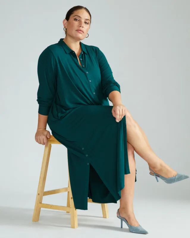 Sally Liquid Jersey Shirt Dress - Forest Green sold by Universal Standard