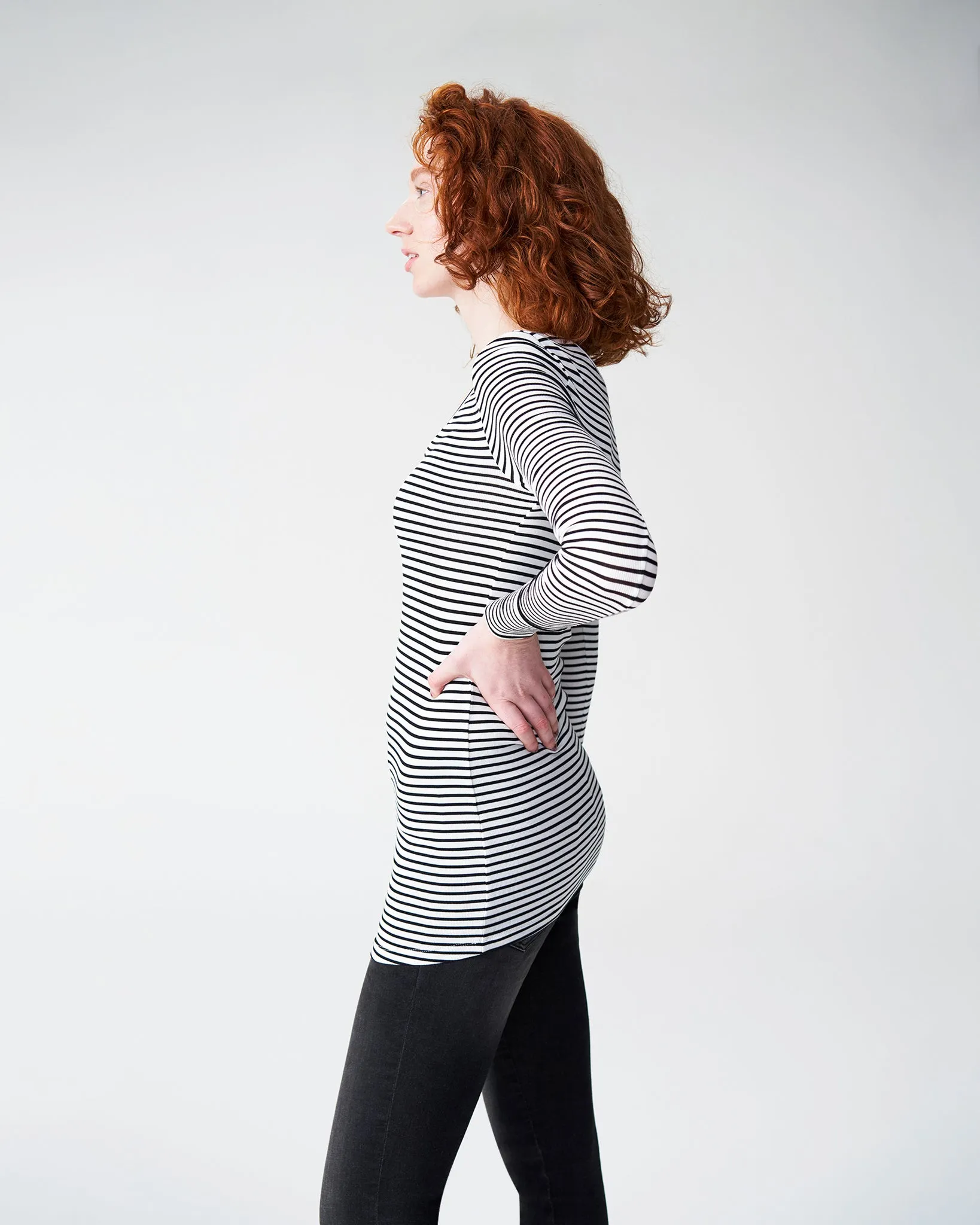 Foundation Long Sleeve V Neck Tee - White/Black Stripe sold by Universal Standard product image thumbnail 2