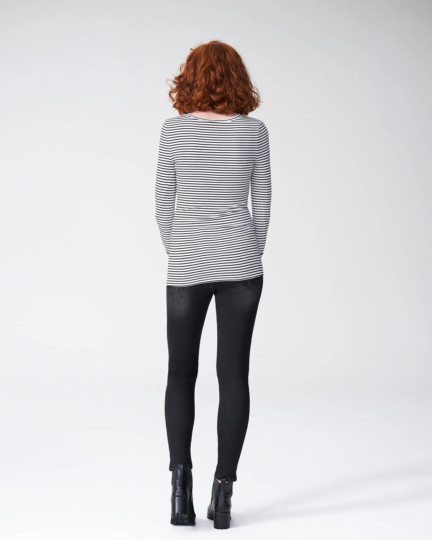 Foundation Long Sleeve V Neck Tee - White/Black Stripe sold by Universal Standard product image thumbnail 3