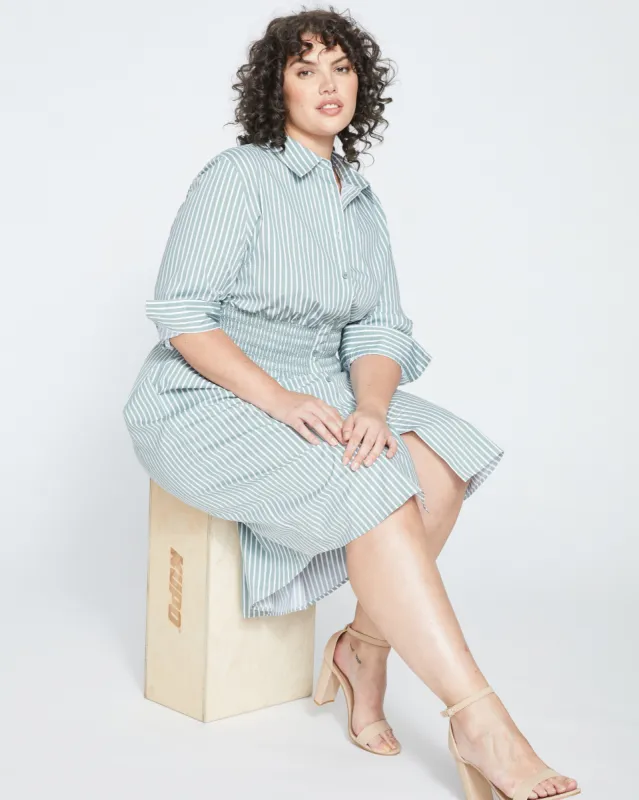 Hamptons Smocked Shirtdress - Sage/White sold by Universal Standard